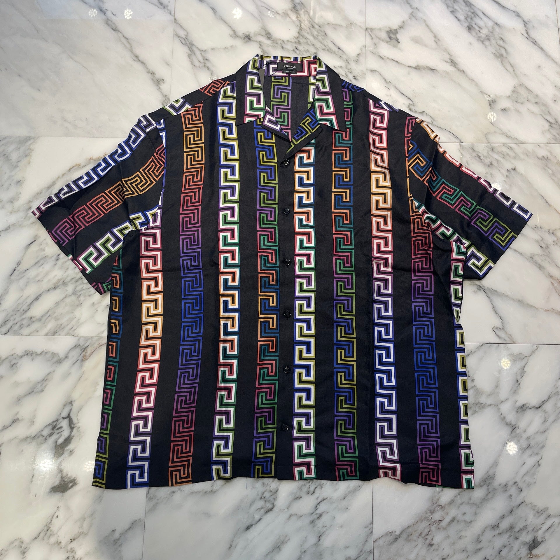 VERSACE Greca Neon Silk Shirt A85919 1A00967 Size 44
