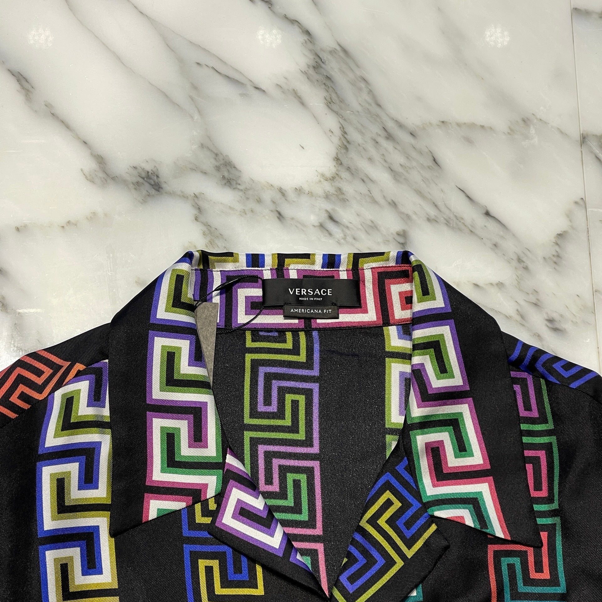 VERSACE Greca Neon Silk Shirt A85919 1A00967 Size 44