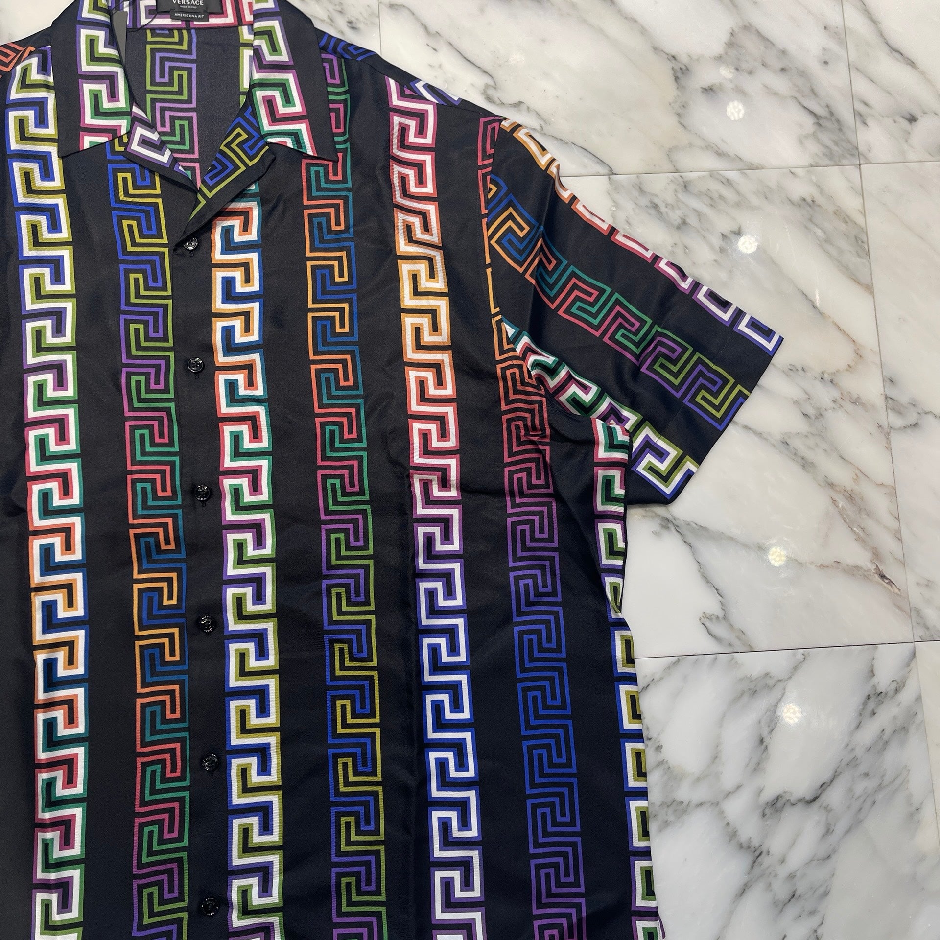 VERSACE Greca Neon Silk Shirt A85919 1A00967 Size 44