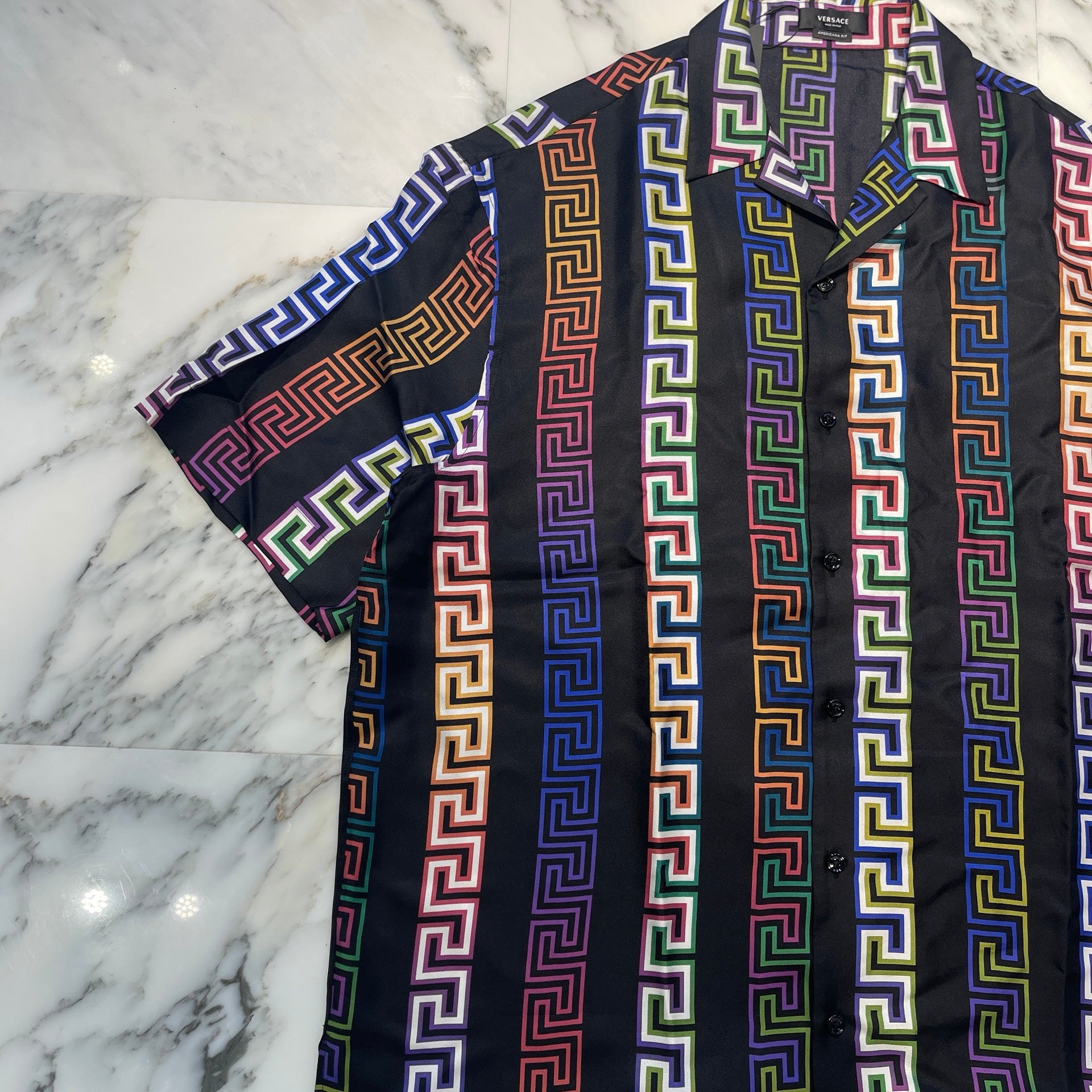 VERSACE Greca Neon Silk Shirt A85919 1A00967 Size 44