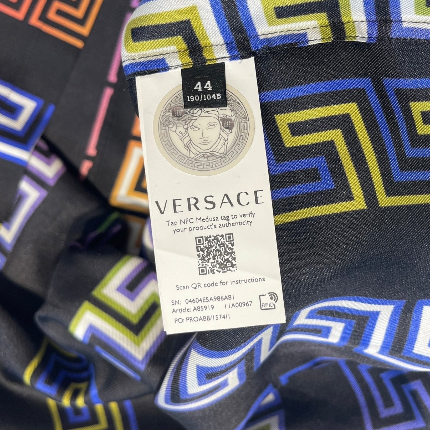 VERSACE Greca Neon Silk Shirt A85919 1A00967 Size 44
