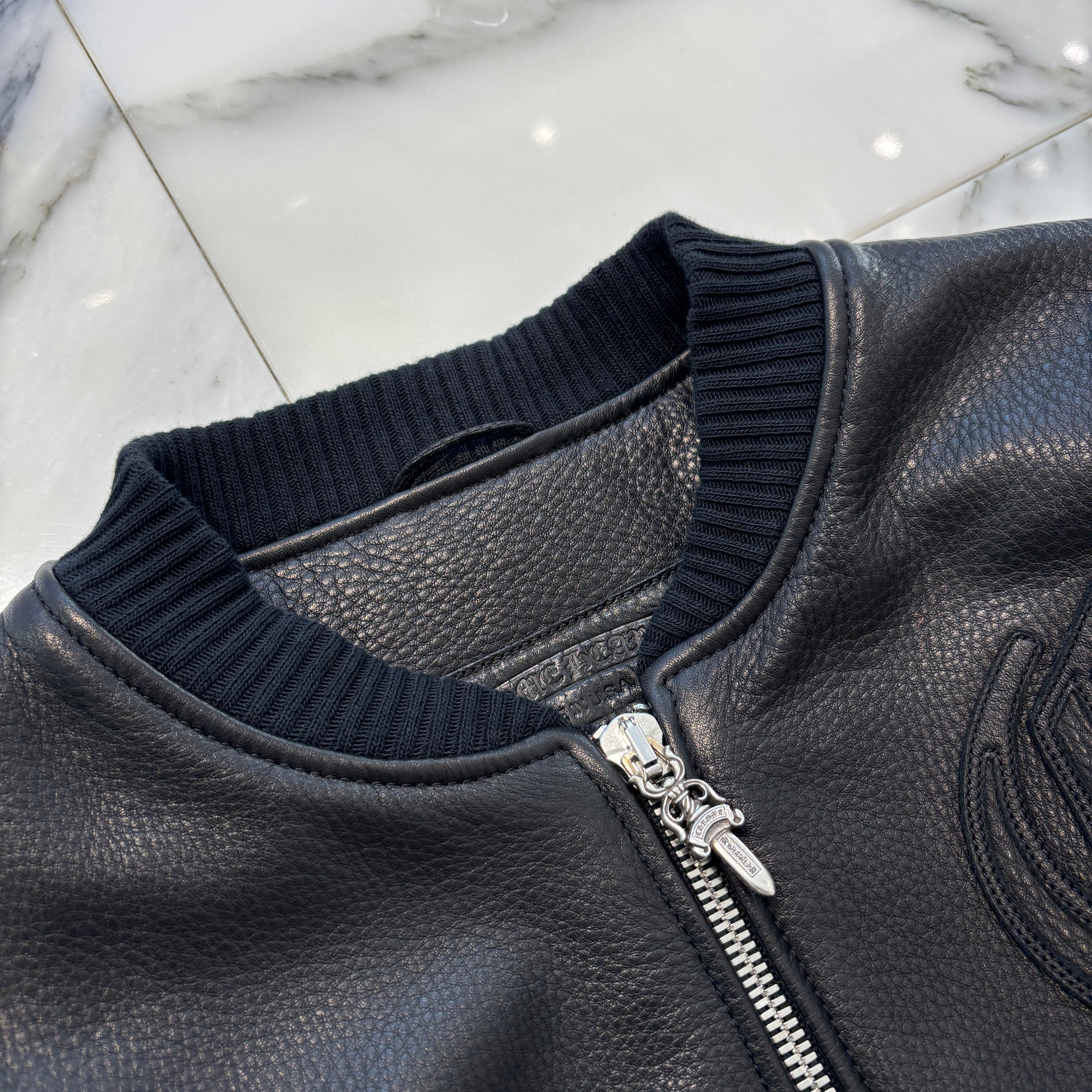 CHROME HEARTS LETTERMAN CH Patch Leather Blouson Jacket Size M クロムハーツ レターマン CHパッチ レザーブルゾンジャケット サイズM