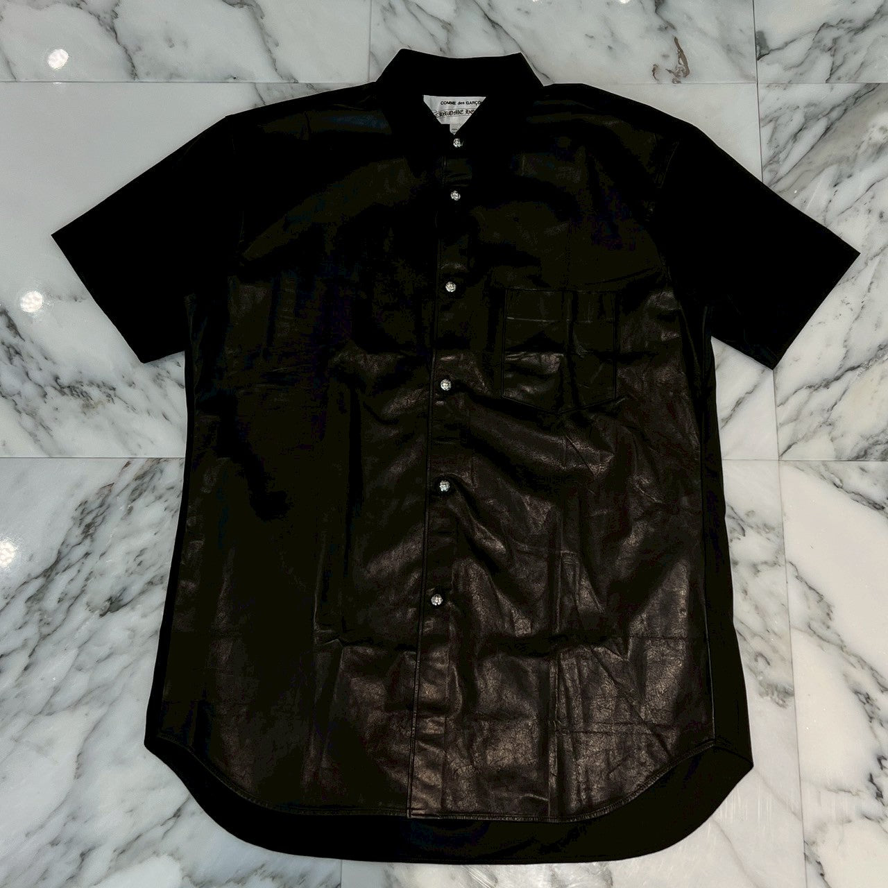 CHROME HEARTS × COMME des GARCONS Leather Switching Short Sleeve Shirt Size S クロムハーツ × コムデギャルソン レザー切替 ショートスリーブシャツ サイズS
