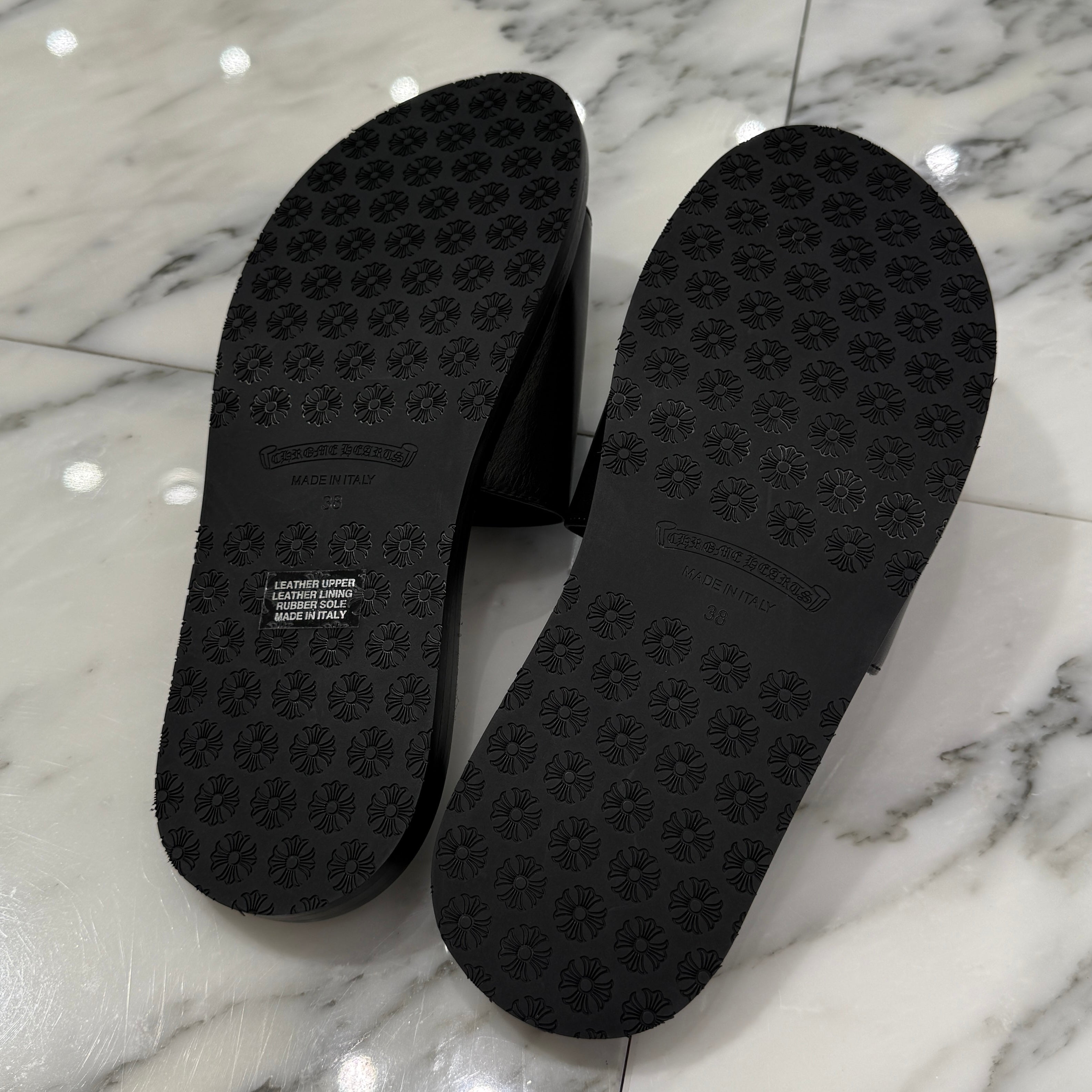 CHROME HEARTS Leather Cross Patch Sandals Size 38 クロムハーツ レザークロスパッチ サンダル サイズ38