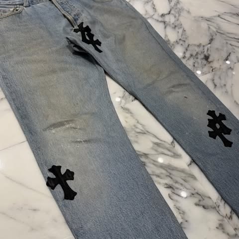 CHROME HEARTS × GALLERY DEPT. VNTG Body Cross Leather Patch Denim Pants クロムハーツ × ギャラリーデプト ヴィンテージ ボディ クロスレザーパッチ デニムパンツ