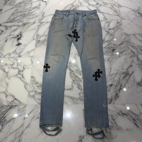 CHROME HEARTS × GALLERY DEPT. VNTG Body Cross Leather Patch Denim Pants クロムハーツ × ギャラリーデプト ヴィンテージ ボディ クロスレザーパッチ デニムパンツ