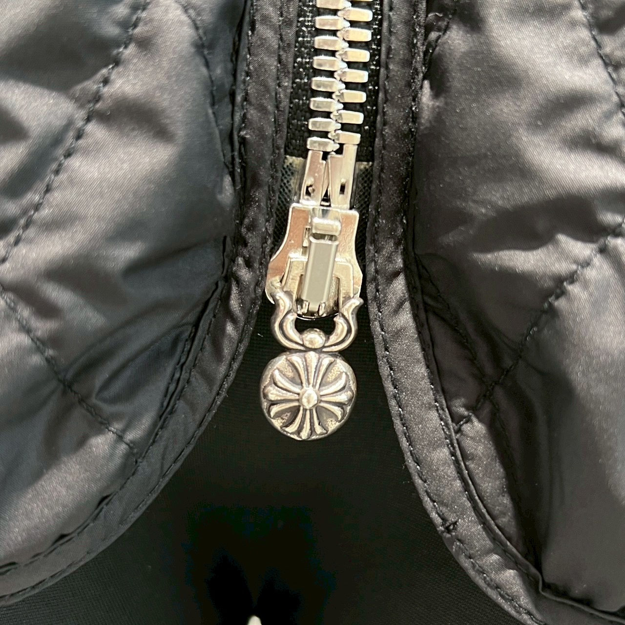 CHROME HEARTS Papa Leather Cross Patch Quilting Vest Size M クロムハーツ パパ レザークロスパッチ ベスト サイズM