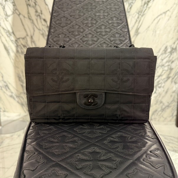 CHANEL Vintage New Travel Line All Black Chain Shoulder Bag A15285 シャネル ヴィンテージ ニュートラベルライン オールブラック チェーンショルダーバッグ