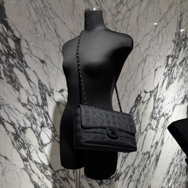 CHANEL Vintage New Travel Line All Black Chain Shoulder Bag A15285 シャネル ヴィンテージ ニュートラベルライン オールブラック チェーンショルダーバッグ