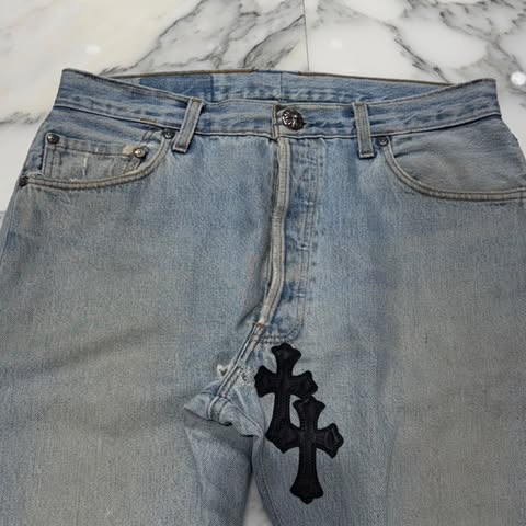 CHROME HEARTS × GALLERY DEPT. VNTG Body Cross Leather Patch Denim Pants クロムハーツ × ギャラリーデプト ヴィンテージ ボディ クロスレザーパッチ デニムパンツ