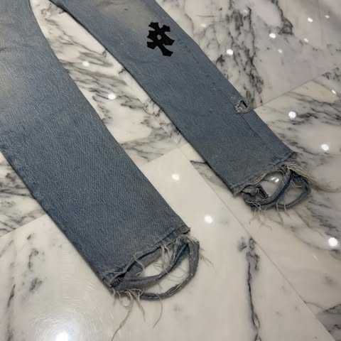 CHROME HEARTS × GALLERY DEPT. VNTG Body Cross Leather Patch Denim Pants クロムハーツ × ギャラリーデプト ヴィンテージ ボディ クロスレザーパッチ デニムパンツ