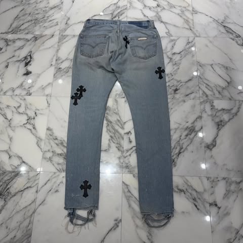 CHROME HEARTS × GALLERY DEPT. VNTG Body Cross Leather Patch Denim Pants クロムハーツ × ギャラリーデプト ヴィンテージ ボディ クロスレザーパッチ デニムパンツ