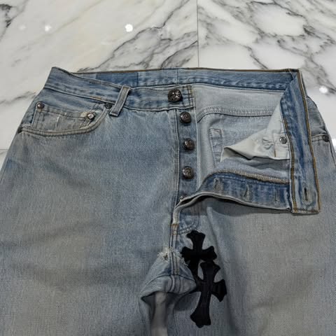 CHROME HEARTS × GALLERY DEPT. VNTG Body Cross Leather Patch Denim Pants クロムハーツ × ギャラリーデプト ヴィンテージ ボディ クロスレザーパッチ デニムパンツ