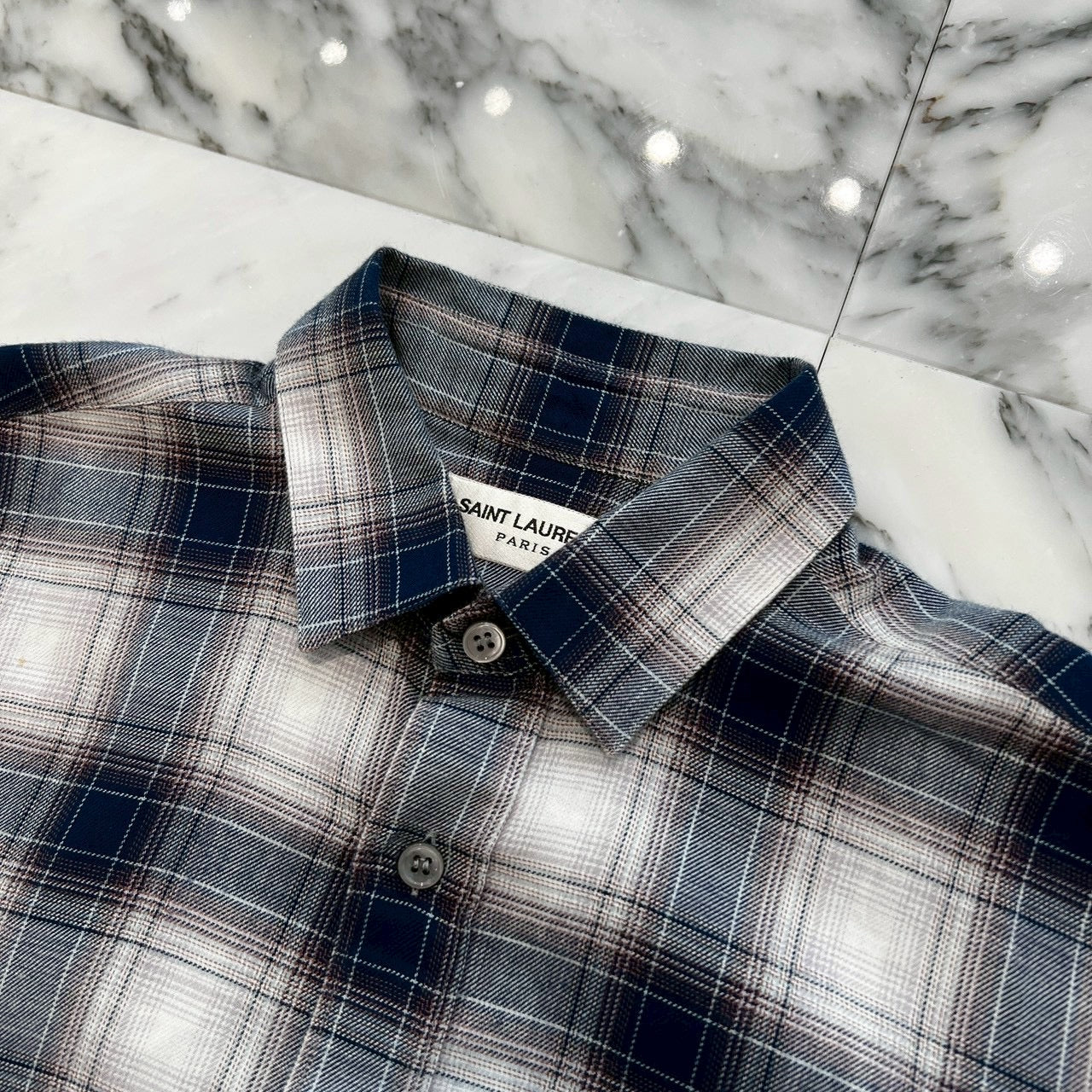 SAINT LAURENT PARIS 2015AW Ombre Check Cotton Shirt 376954 Y737J