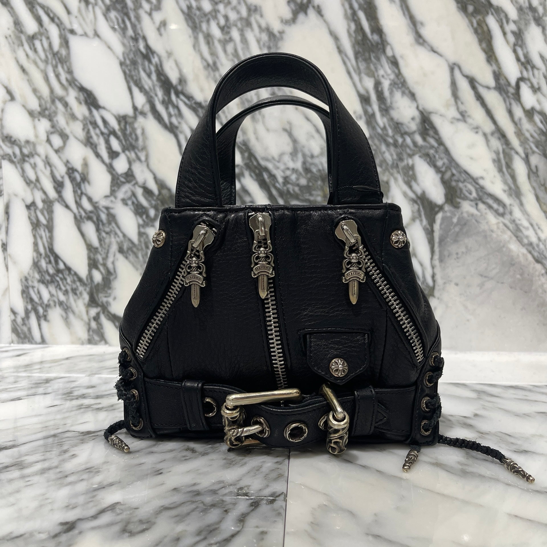 CHROME HEARTS JJ Dean Mini Leather Riders Hand Bag クロムハーツ JJ ディーン ミニレザー ライダース ハンドバッグ