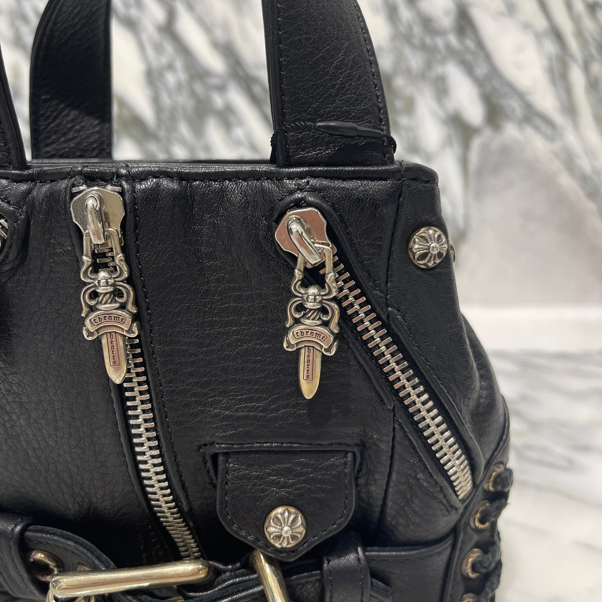 CHROME HEARTS JJ Dean Mini Leather Riders Hand Bag クロムハーツ JJ ディーン ミニレザー ライダース ハンドバッグ