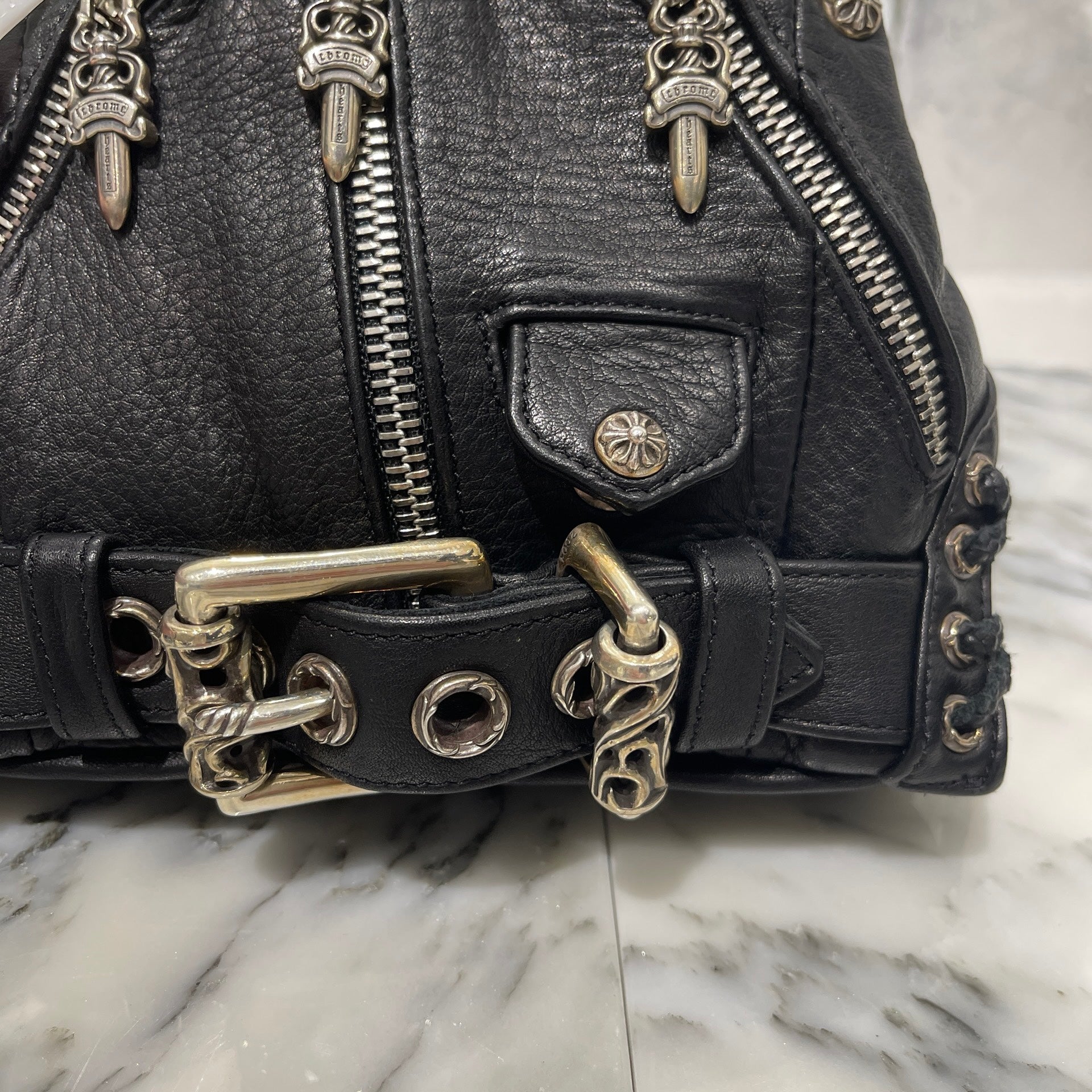 CHROME HEARTS JJ Dean Mini Leather Riders Hand Bag クロムハーツ JJ ディーン ミニレザー ライダース ハンドバッグ