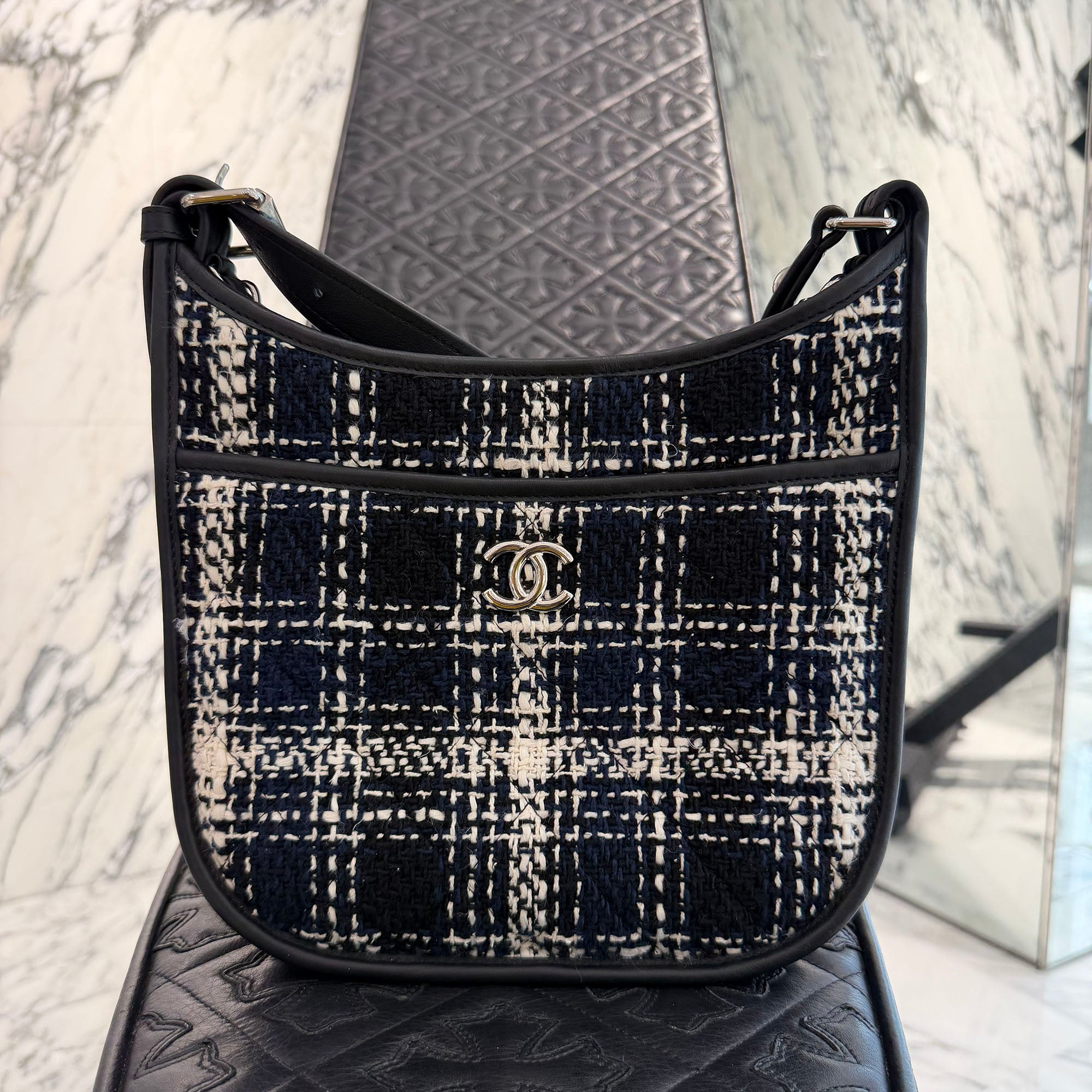 CHANEL Coco Mark Hobo Tweed Calfskin 2way Shoulder Bag シャネル ココマーク ホーボー ツイード カーフスキン 2WAY ショルダーバッグ