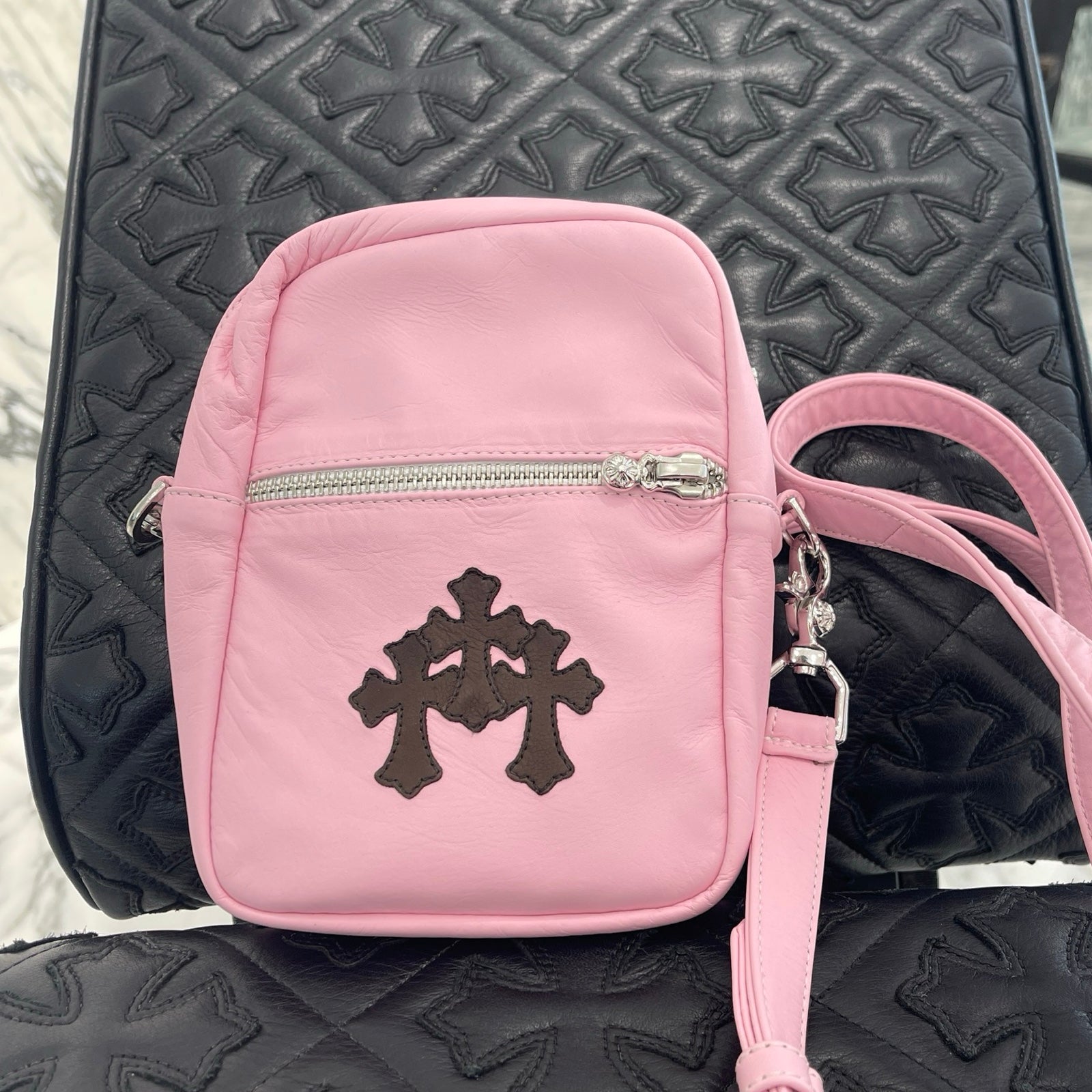 CHROME HEARTS TAKAMINI 3 Cemetery Cross Patch Leather Shoulder Bag クロムハーツ タカミニ 3セメタリークロスパッチ レザーショルダーバッグ