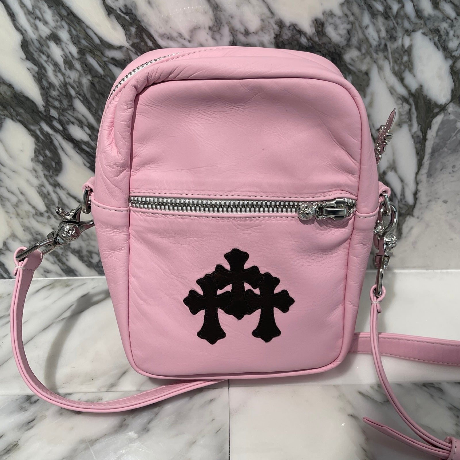 CHROME HEARTS TAKAMINI 3 Cemetery Cross Patch Leather Shoulder Bag クロムハーツ タカミニ 3セメタリークロスパッチ レザーショルダーバッグ