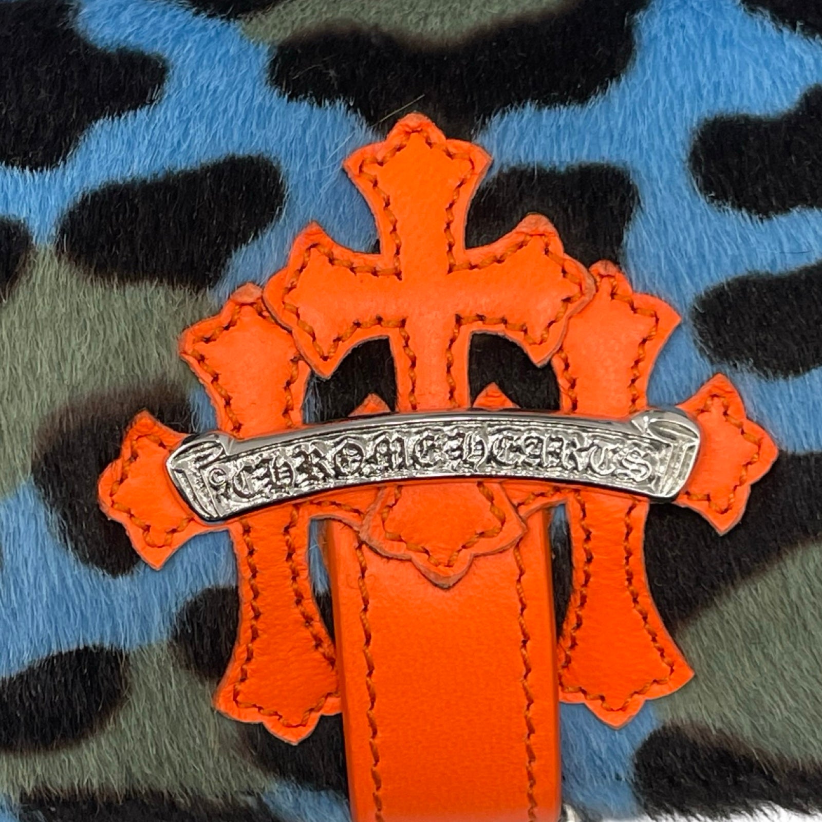 CHROME HEARTS 3 Cemetery Cross Patch Haraco Leather Accessory Case