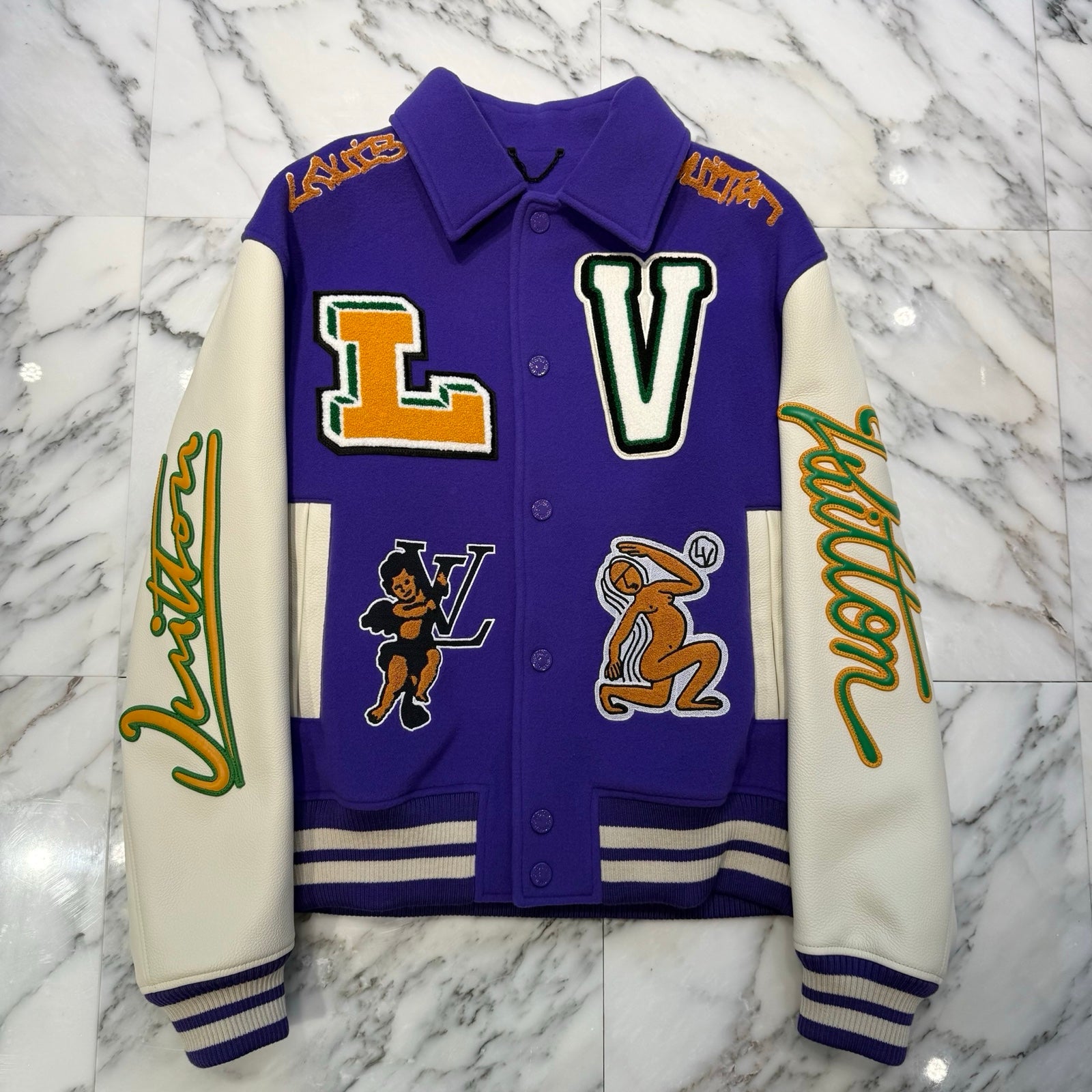 LOUIS VUITTON 2022AW Multi Patch Varsity Leather Jacket 1AAGHZ Size 50