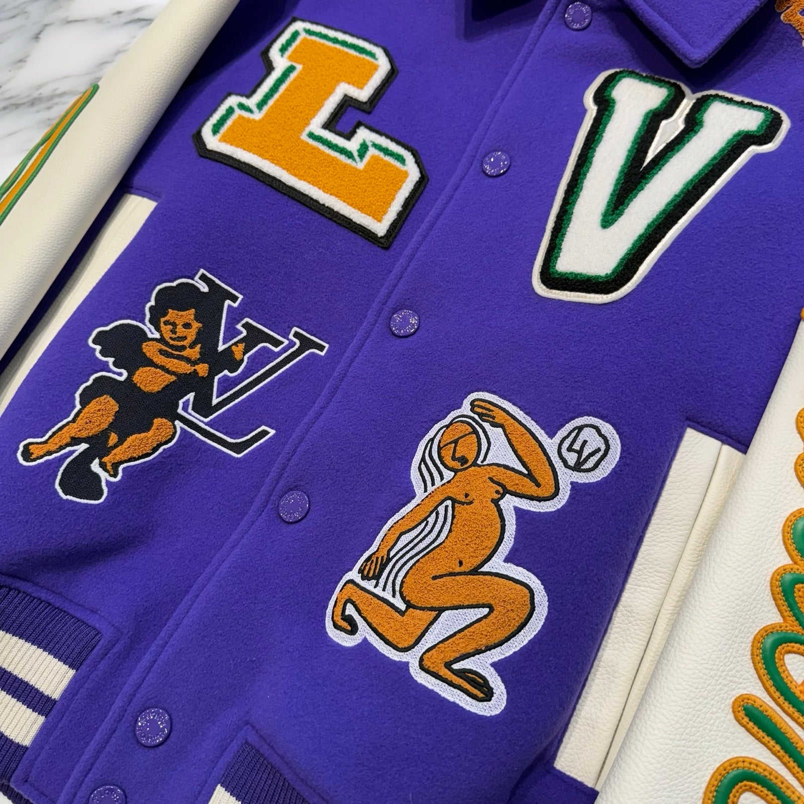 LOUIS VUITTON 2022AW Multi-Patches Mixed Leather Varsity Blouson 1AAGHZ Size 52 ルイヴィトン マルチパッチ ミックス レザー ヴァーシティー ブルゾン サイズ52