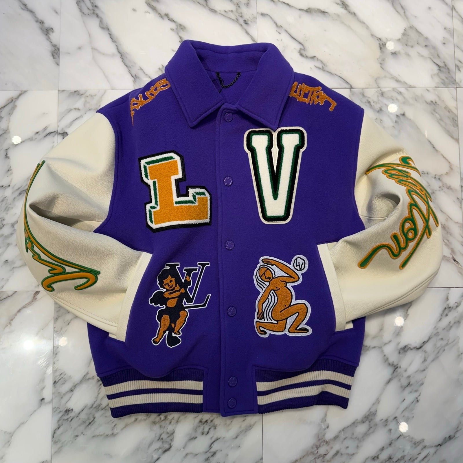 LOUIS VUITTON 2022AW Multi-Patches Mixed Leather Varsity Blouson 1AAGHZ Size 52 ルイヴィトン マルチパッチ ミックス レザー ヴァーシティー ブルゾン サイズ52