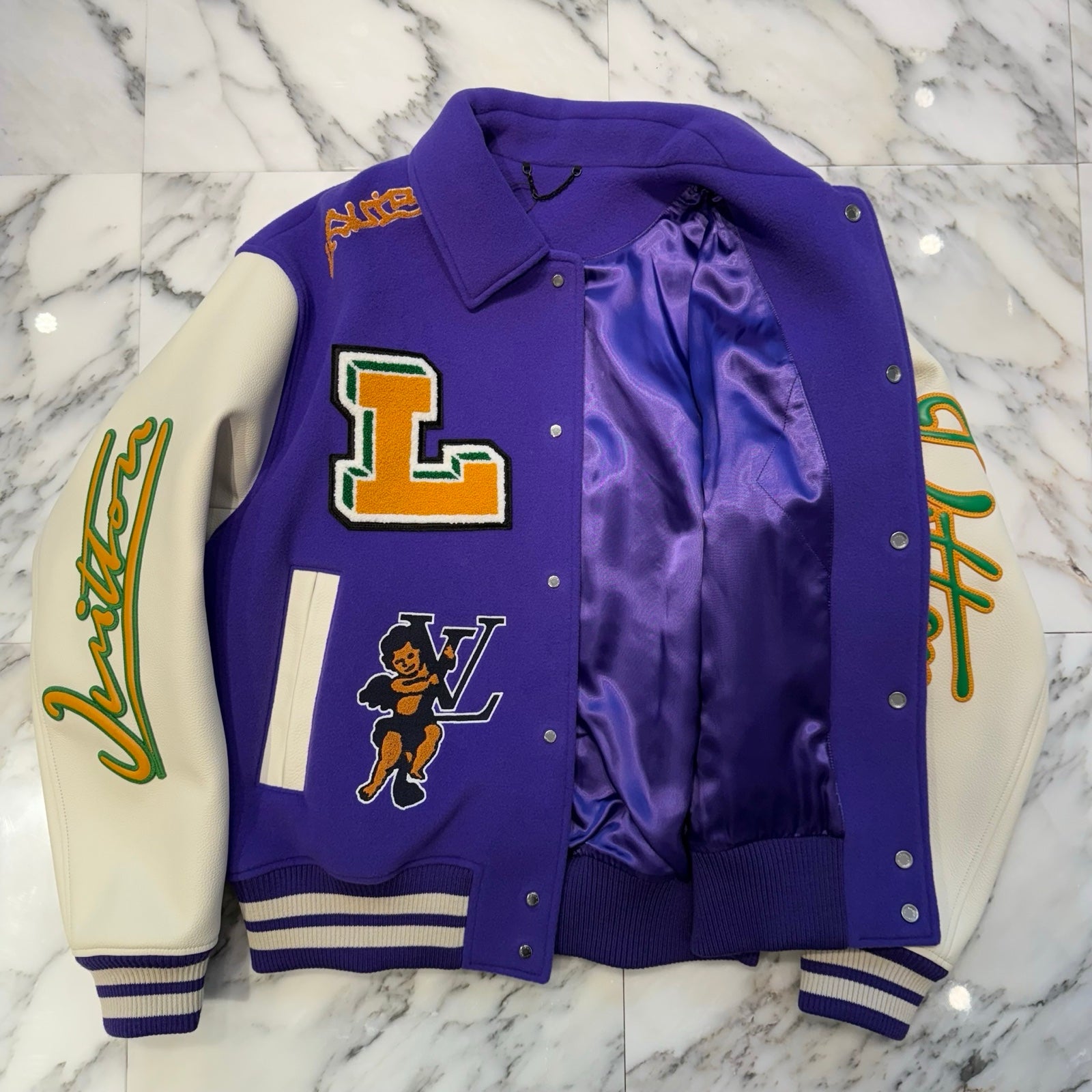 LOUIS VUITTON 2022AW Multi-Patches Mixed Leather Varsity Blouson 1AAGHZ Size 52 ルイヴィトン マルチパッチ ミックス レザー ヴァーシティー ブルゾン サイズ52