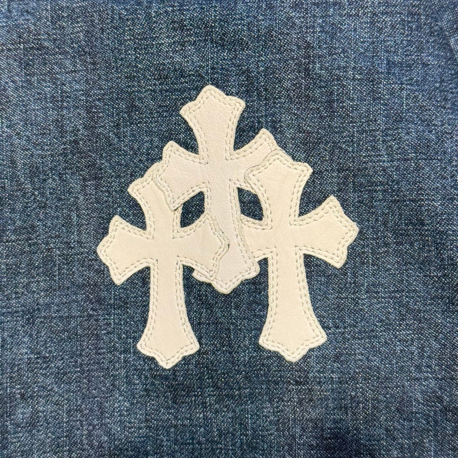 CHROME HEARTS 2024AW Leather Cemetery Triple Cross Denim Anorak Jacket Size S クロムハーツ レザーセメタリートリプルクロスパッチデニムアノラックジャケット サイズS