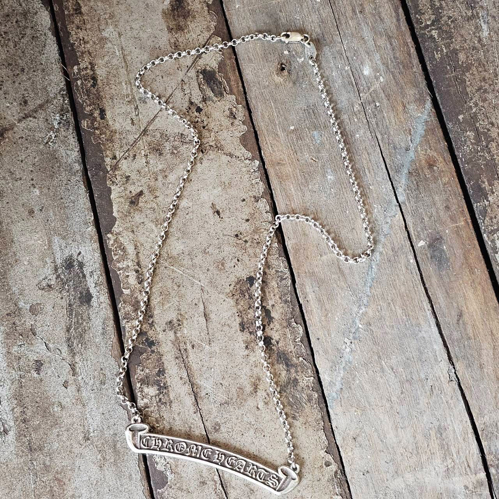 CHROME HEARTS Scroll Label Logo Roll Chain Necklace クロムハーツ スクロールラベルロゴ ロールチェーンネックレス