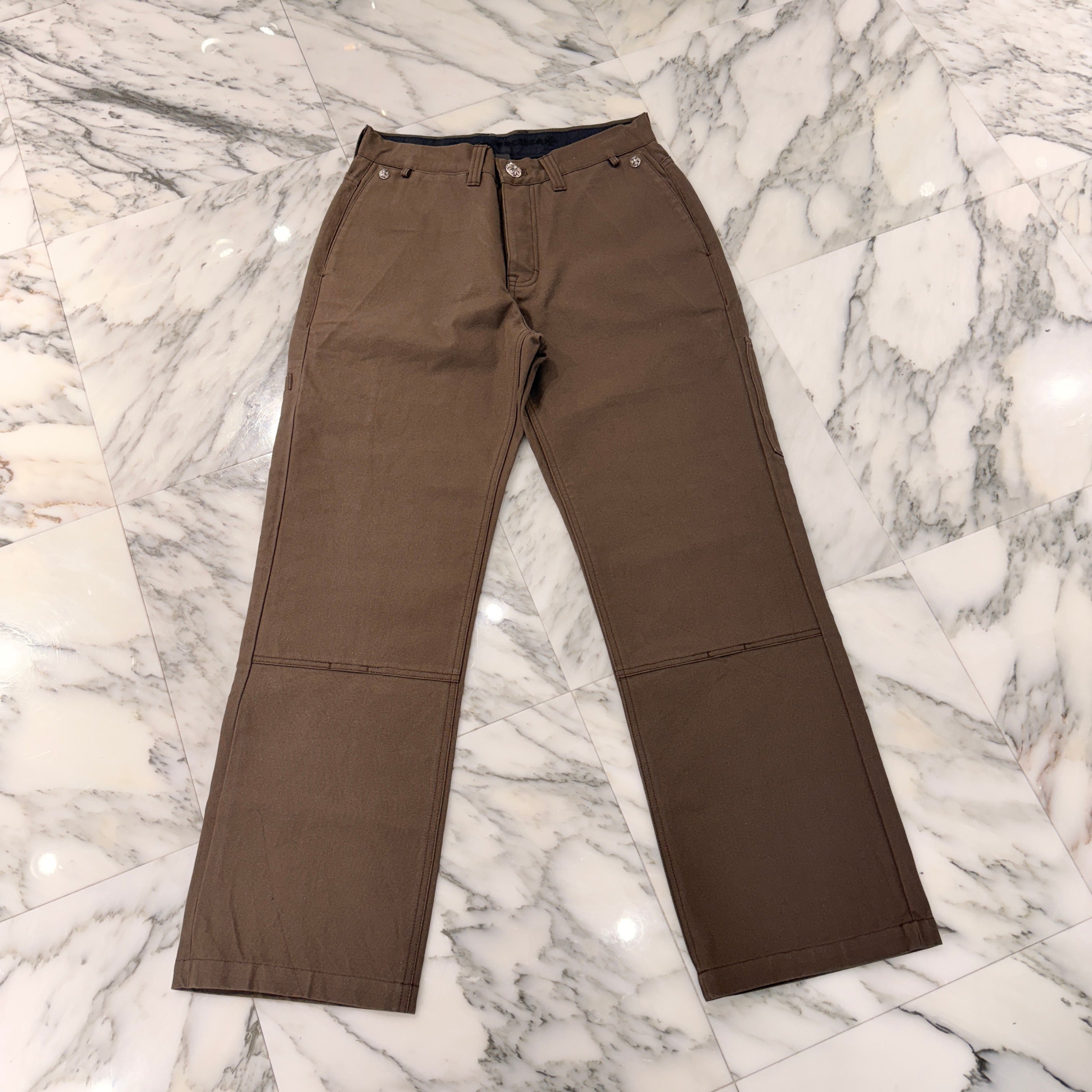 CHROME HEARTS Cemetery Cross Leather Patch Cotton Cargo Pants Size 31 クロムハーツ セメタリー クロス レザー パッチ コットン カーゴ パンツ ブラウン サイズ31