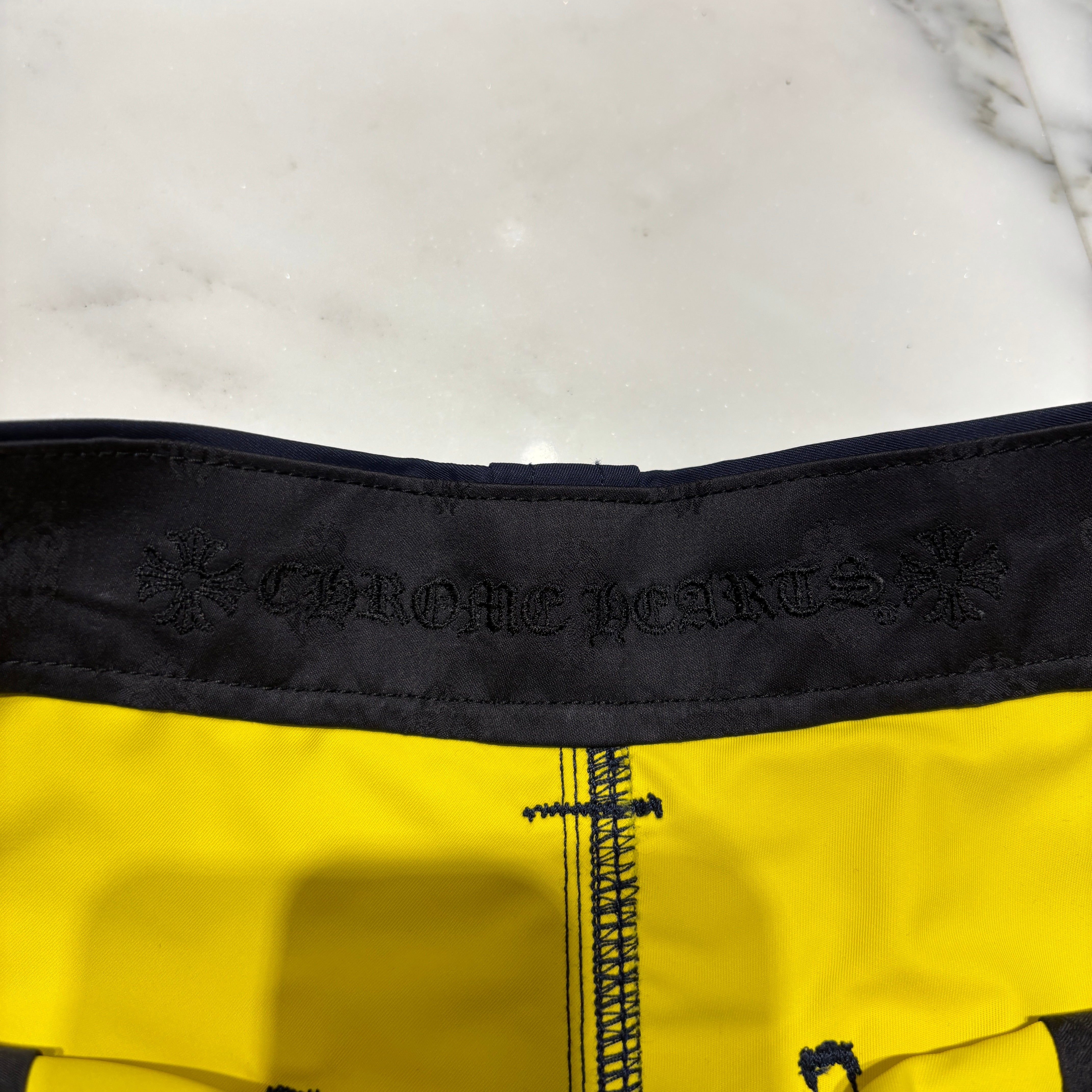 CHROME HEARTS Carpenter Leather Double Knee Leather Cross Patch Nylon Half Pants Size 32 クロムハ―ツ カーペンター レザーダブルニー レザークロスパッチ  ナイロンハーフパンツ サイズ32