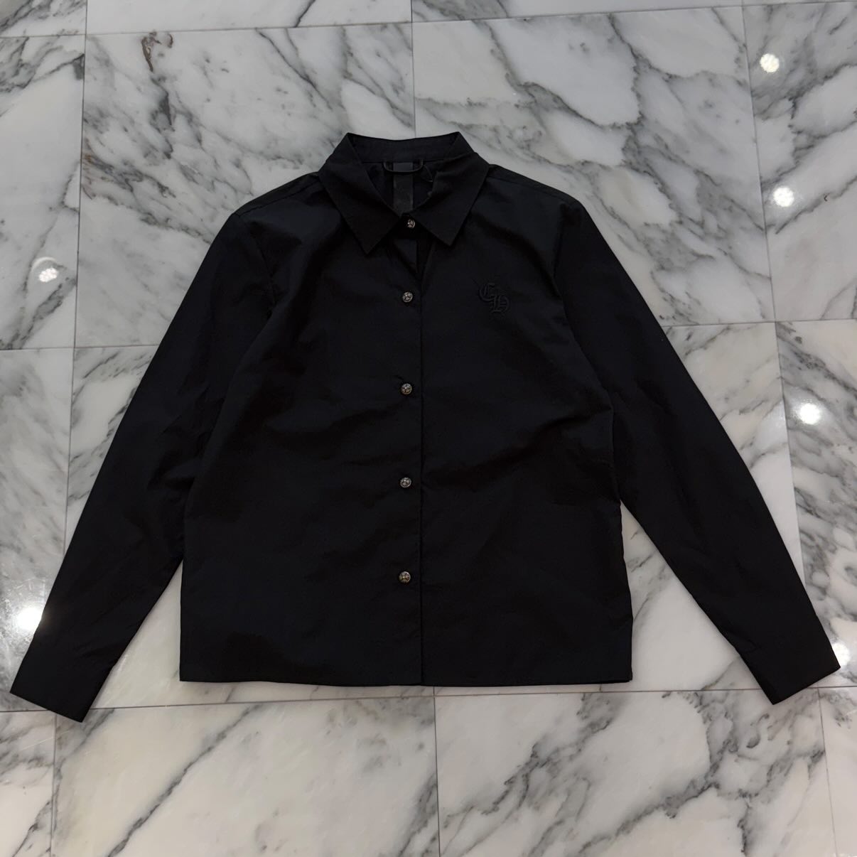 CHROME HEARTS Y NOT CH Logo Embroidery Cross Ball Button Long Sleeve Shirt Size S クロムハーツ ワイノット CHロゴ刺繡 クロスボールボタン ロングスリーブシャツ サイズS