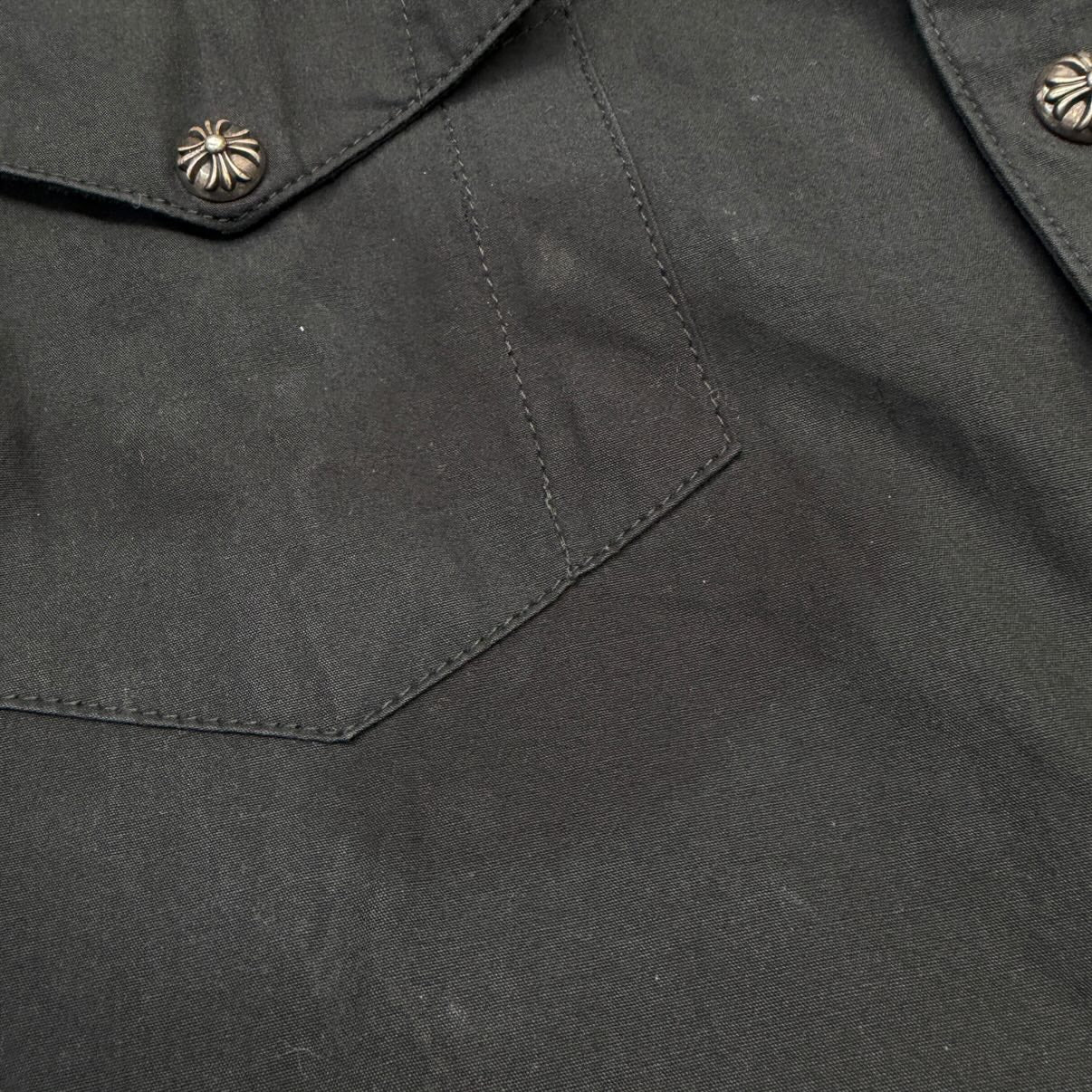 CHROME HEARTS OLD Large Cross Leather Patch Cross Ball Button Cotton Shirt Size L クロムハーツ オールド ラージクロスレザーパッチ クロスボールボタン コットンシャツ サイズL