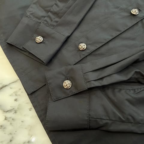 CHROME HEARTS Y NOT CH Logo Embroidery Cross Ball Button Long Sleeve Shirt Size S クロムハーツ ワイノット CHロゴ刺繡 クロスボールボタン ロングスリーブシャツ サイズS