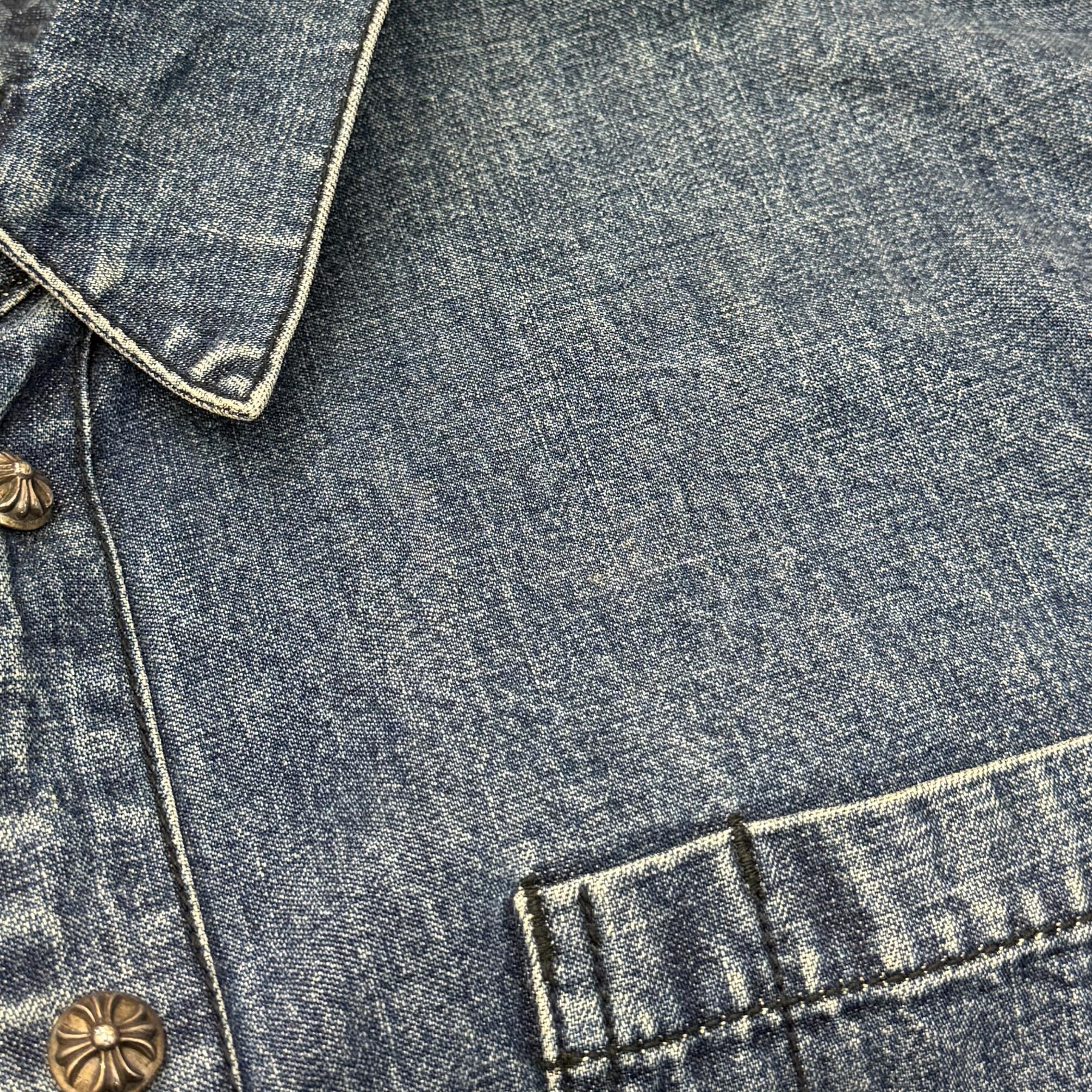 CHROME HEARTS Y NOT Cross Ball Button LAST BITE Denim Shirt Size L クロムハーツ ワイノット クロスボールボタン ラストバイト デニムシャツ サイズL