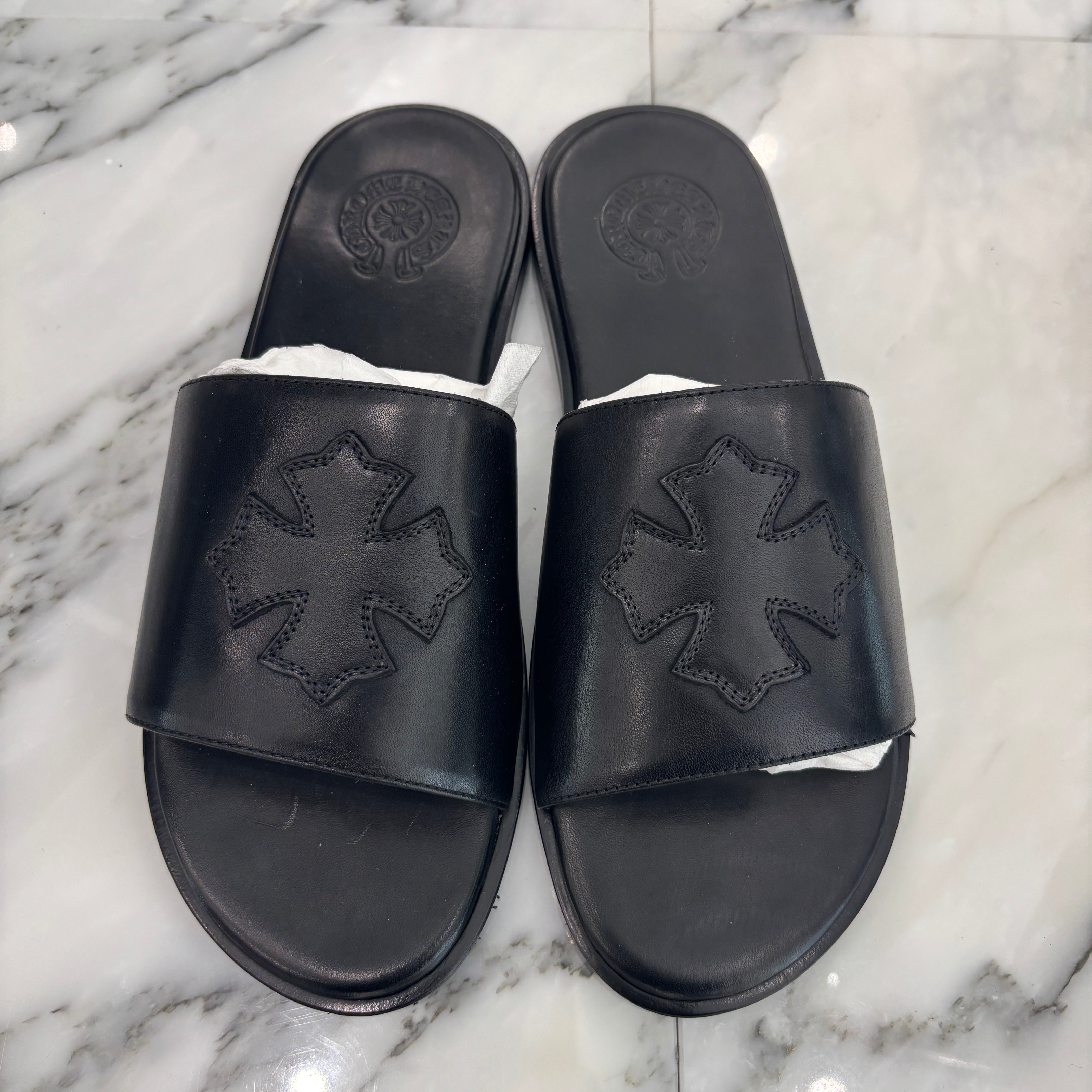 CHROME HEARTS Leather Cross Patch Sandals Size 42 クロムハーツ レザークロスパッチ サンダル サイズ42