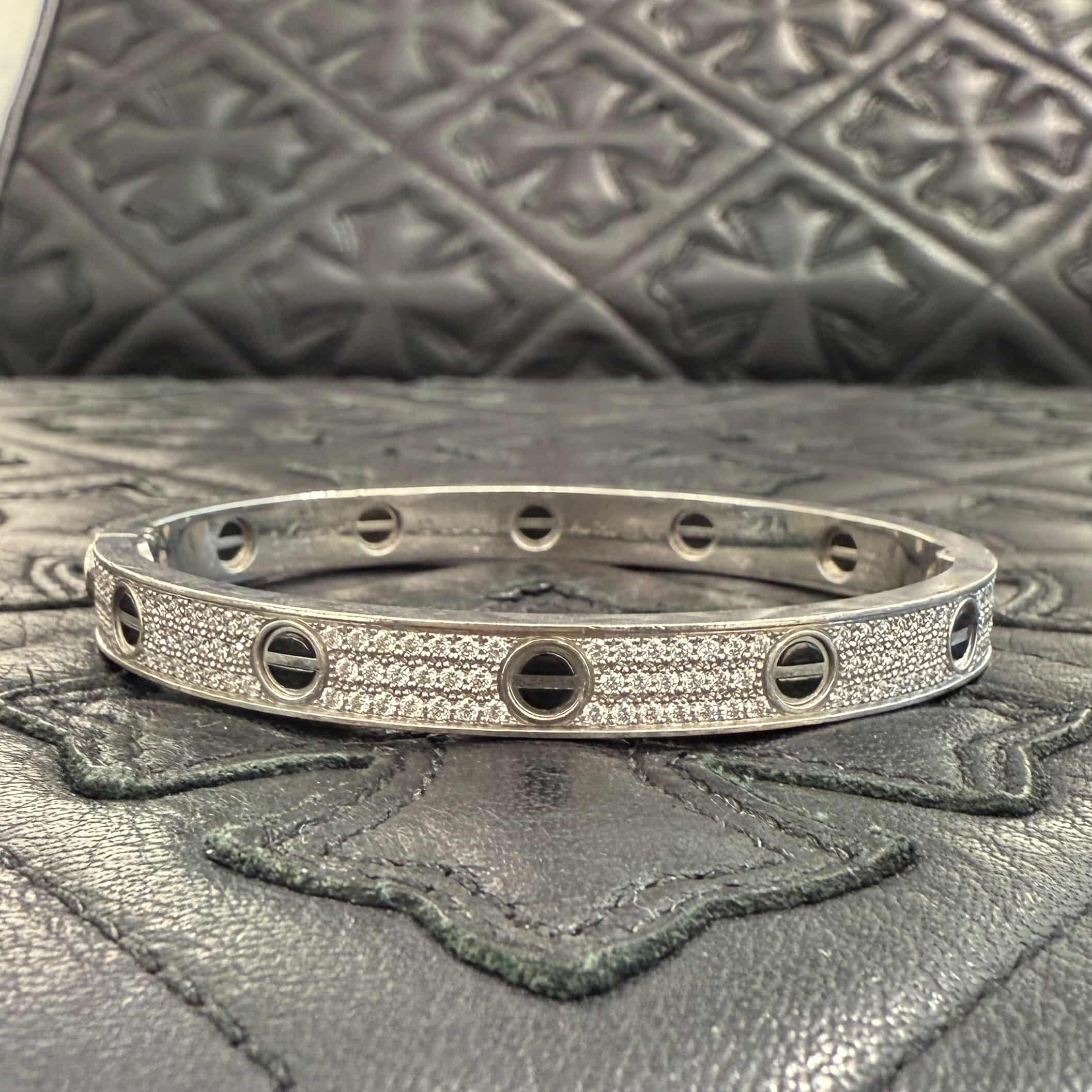 Cartier Au750 WG Love Bracelet Classic Model Pave Diamond Ceramic Size 18 カルティエ Au750 WG ラブブレスレット クラッシックモデル パヴェダイアモンド セラミック サイズ18