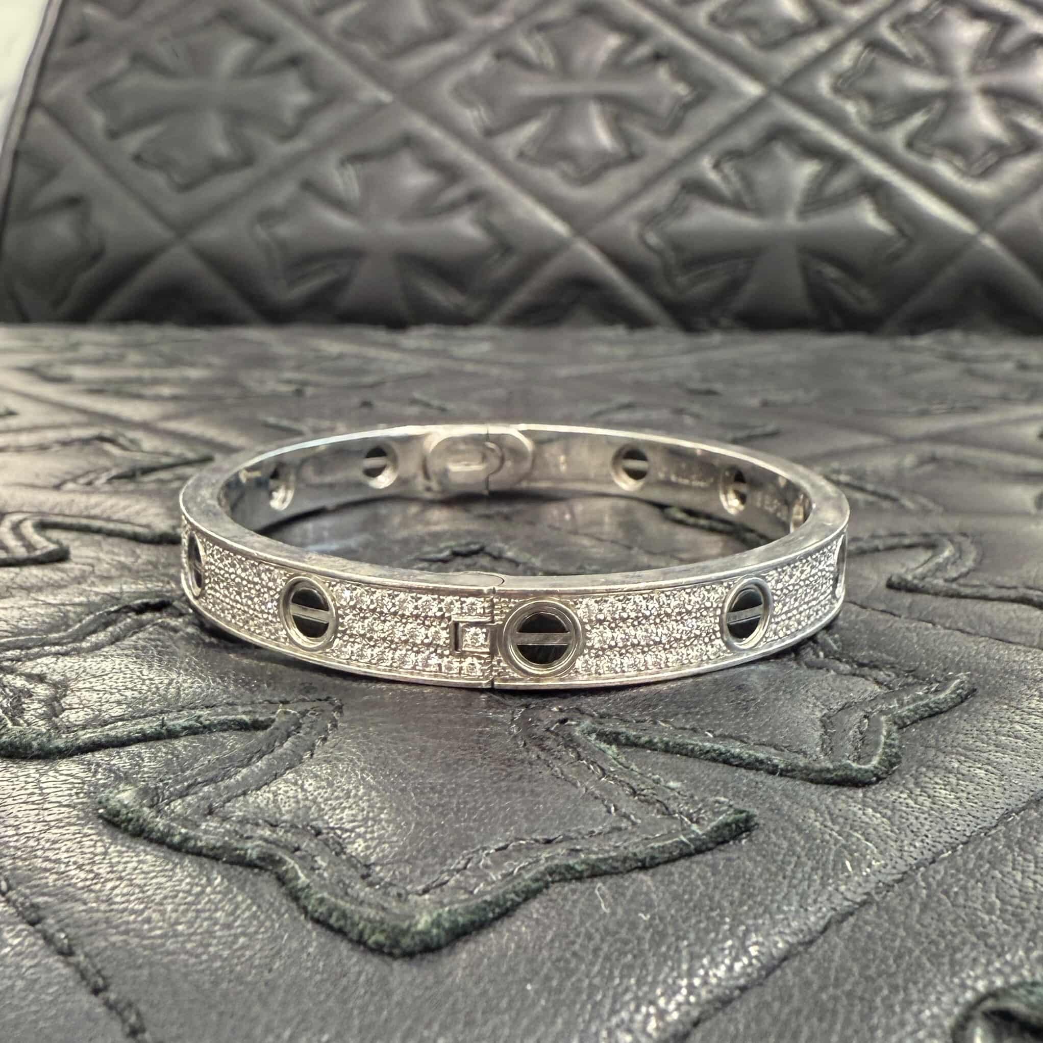 Cartier Au750 WG Love Bracelet Classic Model Pave Diamond Ceramic Size 18 カルティエ Au750 WG ラブブレスレット クラッシックモデル パヴェダイアモンド セラミック サイズ18