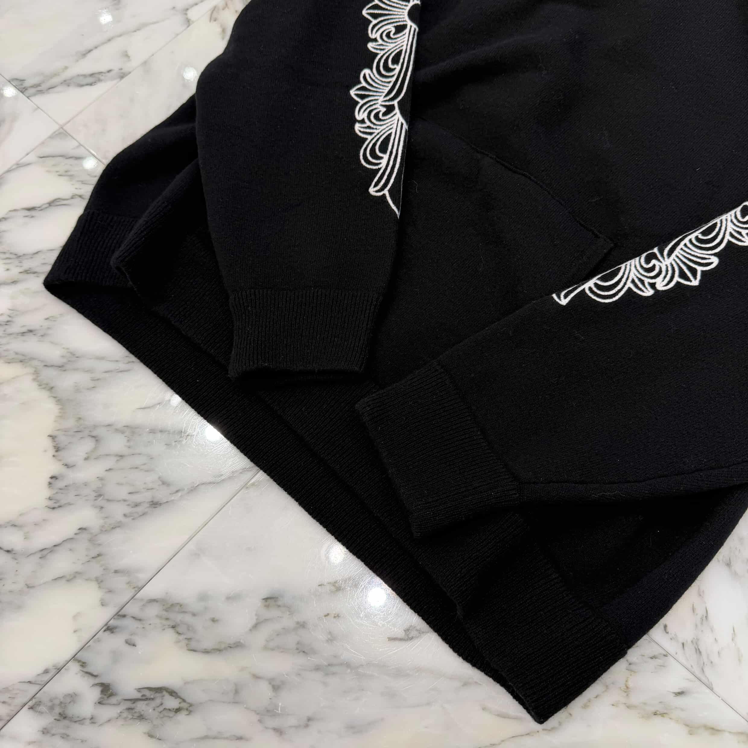CHROME HEARTS Y NOT Floral Cross Embroidery Cashmere Knit Pullover Hoodie Size XL クロムハーツ ワイノット フローラルクロス刺繍 カシミヤニット プルオーバー フーディ サイズXL