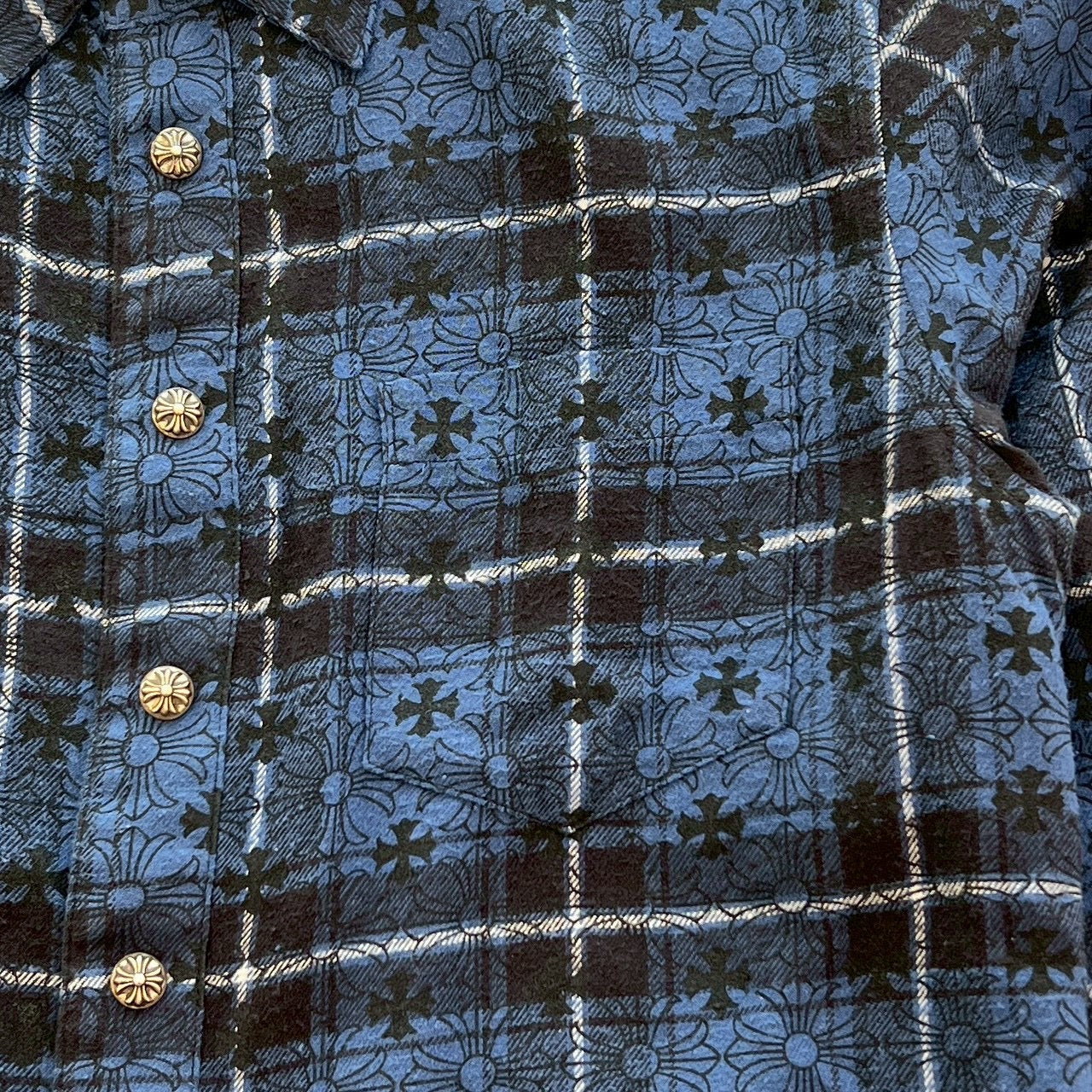 CHROME HEARTS Loose Ends Cross Leather Patch Check Shirt Size M クロムハーツ ルーズエンド クロスレザーパッチ チェック シャツ サイズM