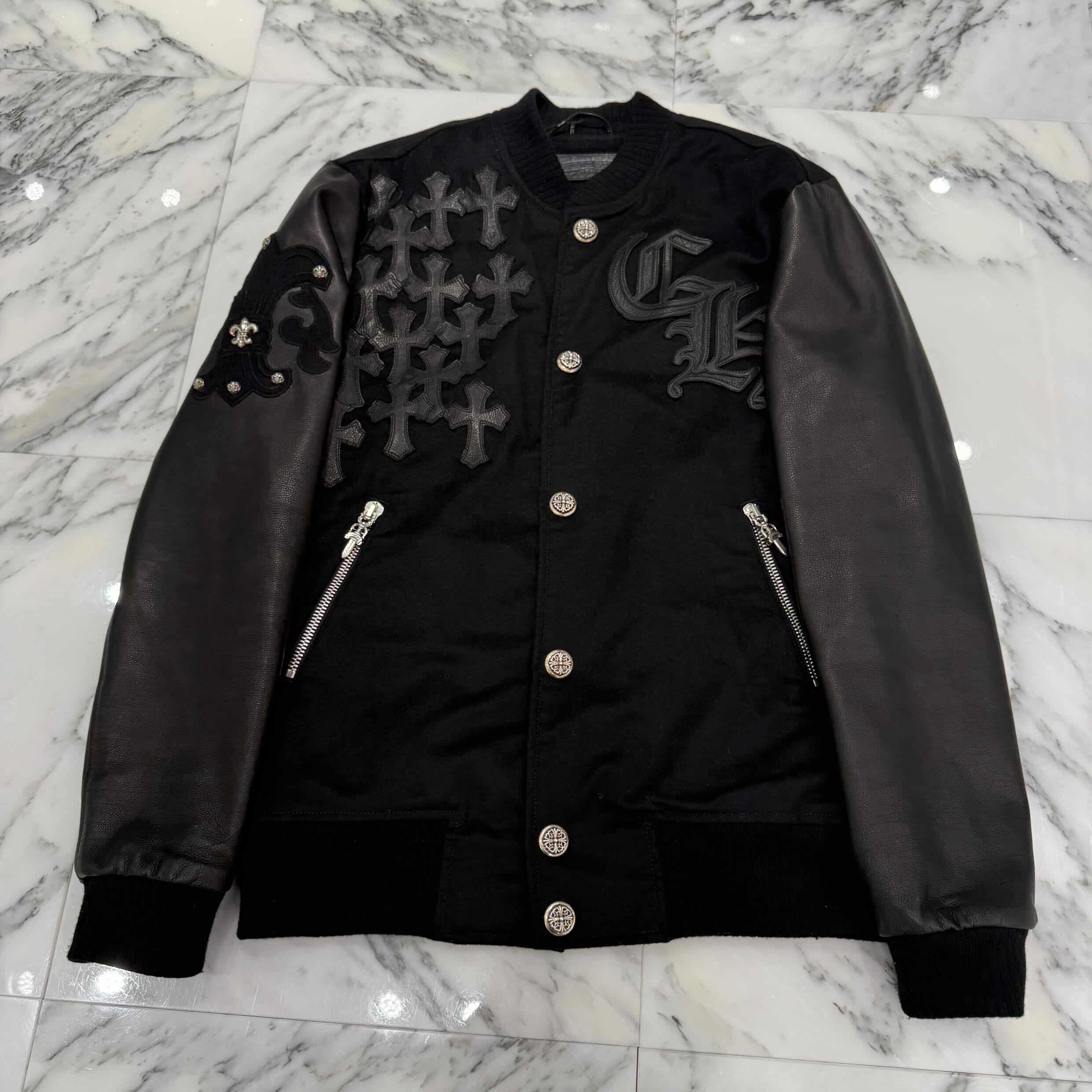 CHROME HEARTS LETTERMAN Cemetery Cross Patch Blouson Jacket Size M