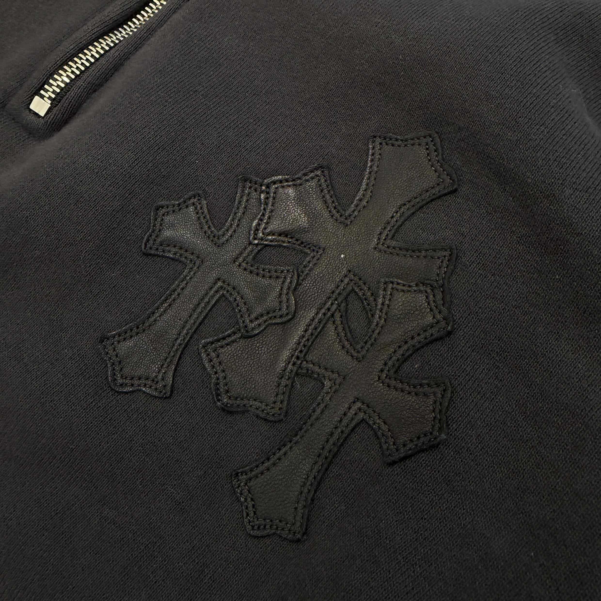 CHROME HEARTS Y NOT Cemetery Cross Leather Patch Half Zip Sweatshirt Size L クロムハーツ ワイノット セメタリークロス レザーパッチ ハーフジップ スウェットシャツ サイズL
