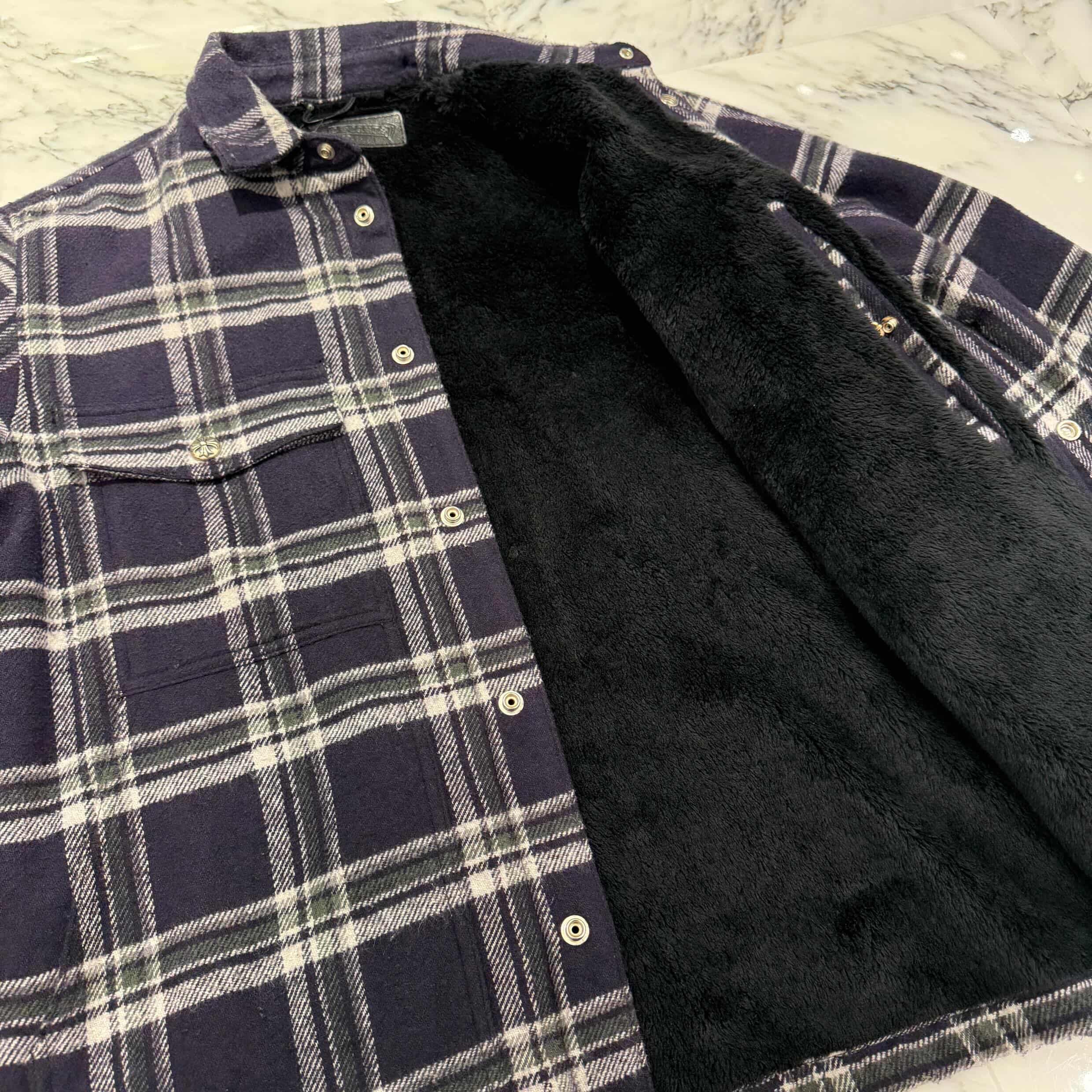 CHROME HEARTS Y NOT Fleece Boa Check Shirt Jacket Size XL クロムハーツ ワイノット フリース 裏地ボア チェックシャツ ジャケット サイズXL