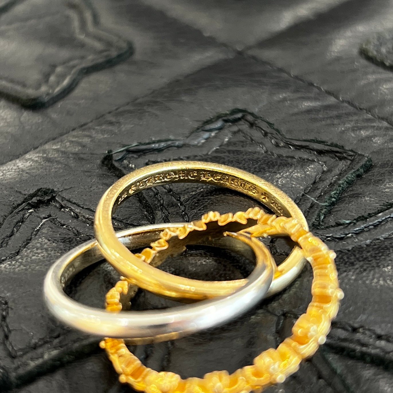 CHROME HEARTS 22K / SILVER 925 TINY E CH PLS BAND TRPL Combination Ring Size 17号 クロムハーツ タイニーE CHプラス バンド トリプルコンビ リング サイズ17号