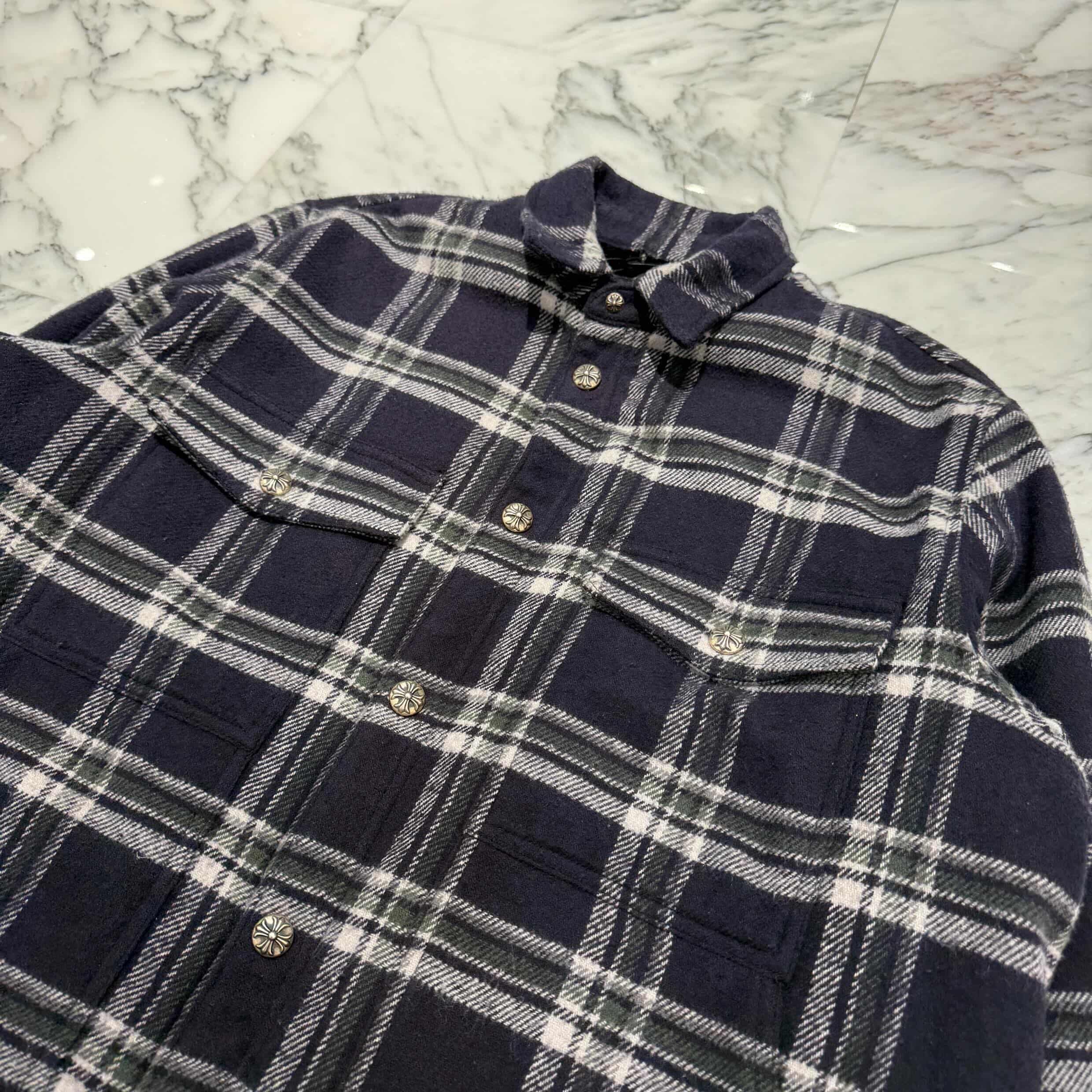 CHROME HEARTS Y NOT Fleece Boa Check Shirt Jacket Size XL クロムハーツ ワイノット フリース 裏地ボア チェックシャツ ジャケット サイズXL
