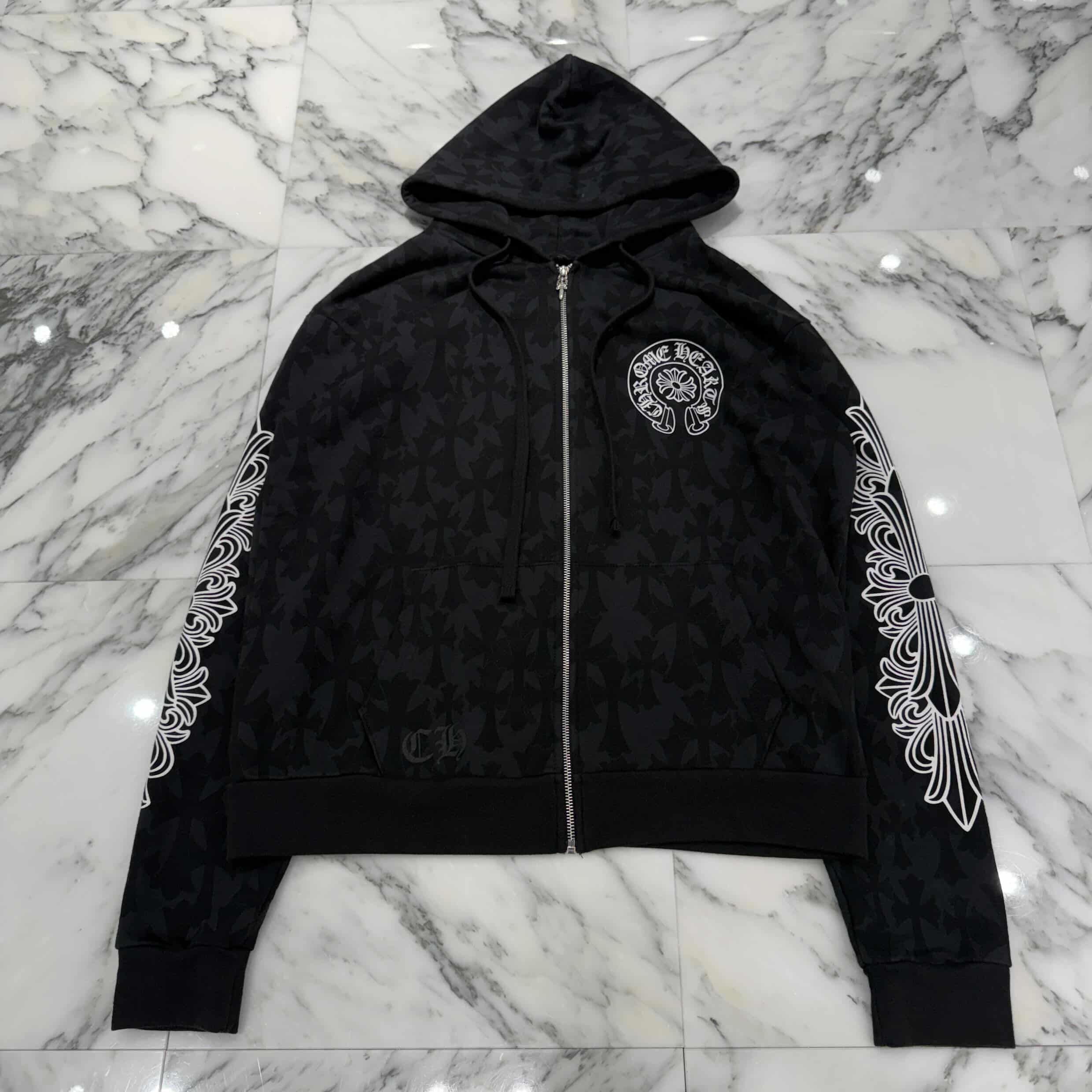 CHROME HEARTS 2024SS Graveyard Cemetery Cross Zip Up Hoodie Size M