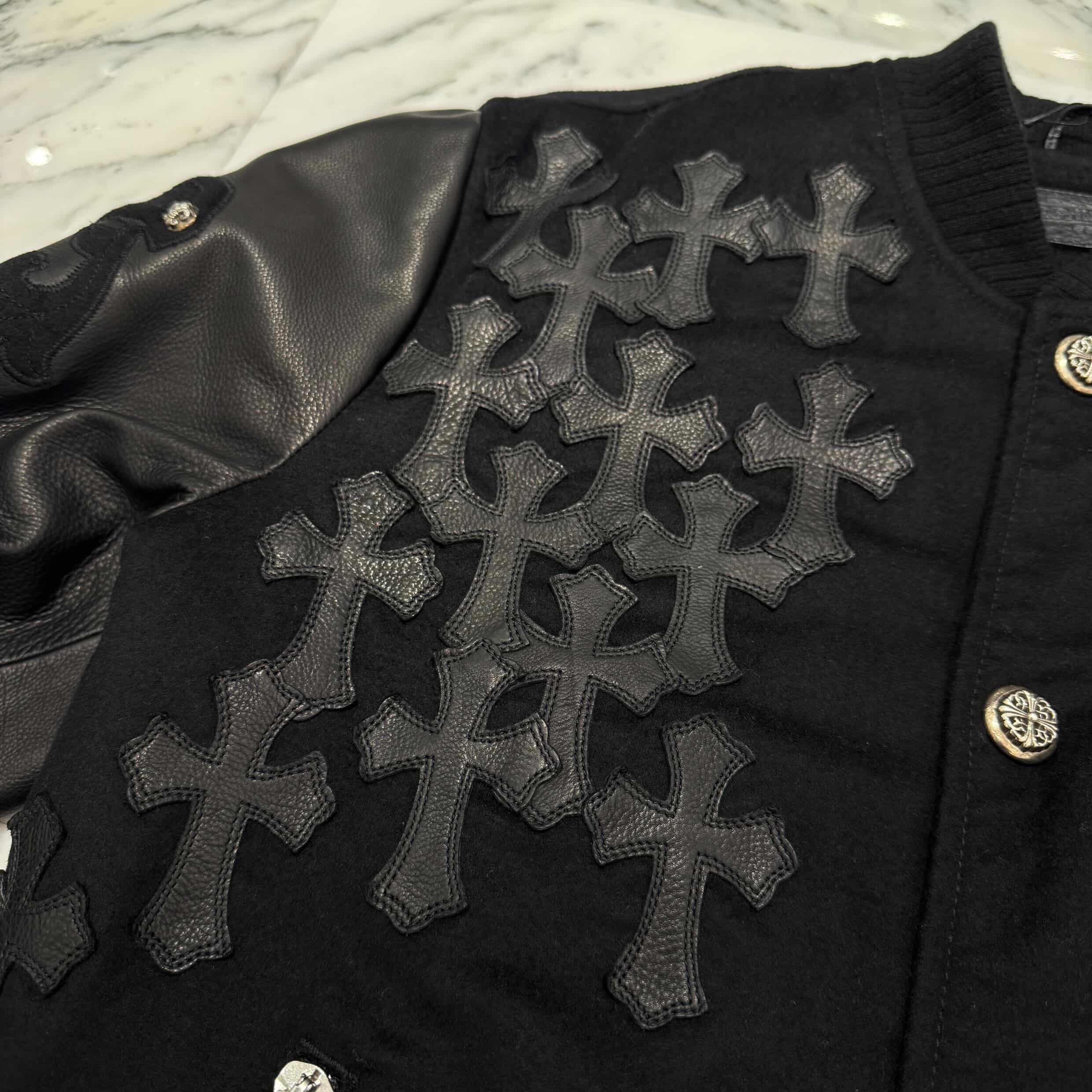 CHROME HEARTS LETTERMAN Cemetery Cross Patch Blouson Jacket Size M