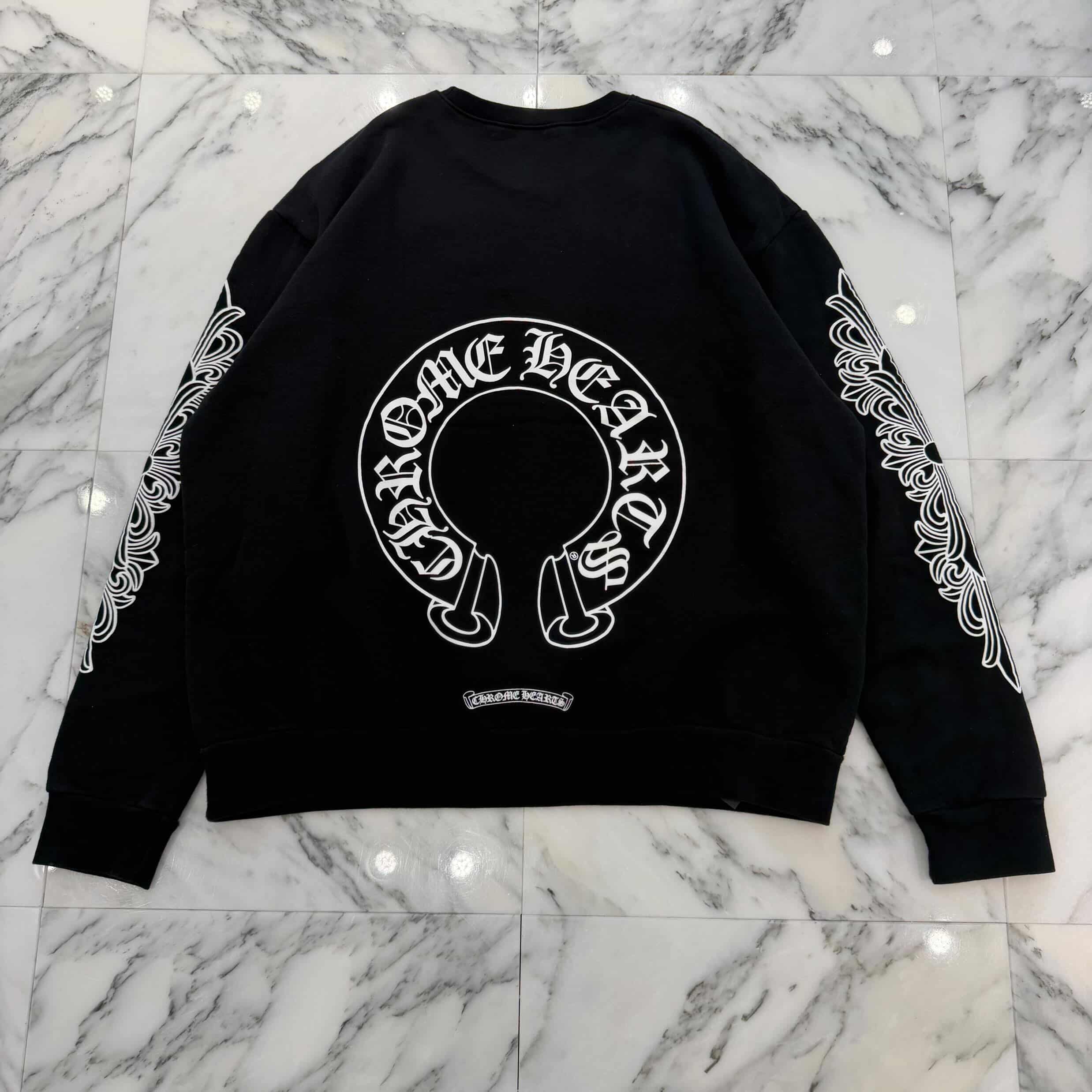 CHROME HEARTS Floral Cross Horseshoe Crewneck Sweat Shirts Size M クロムハーツ フローラルクロス ホースシュー クルーネック スウェットシャツ サイズM